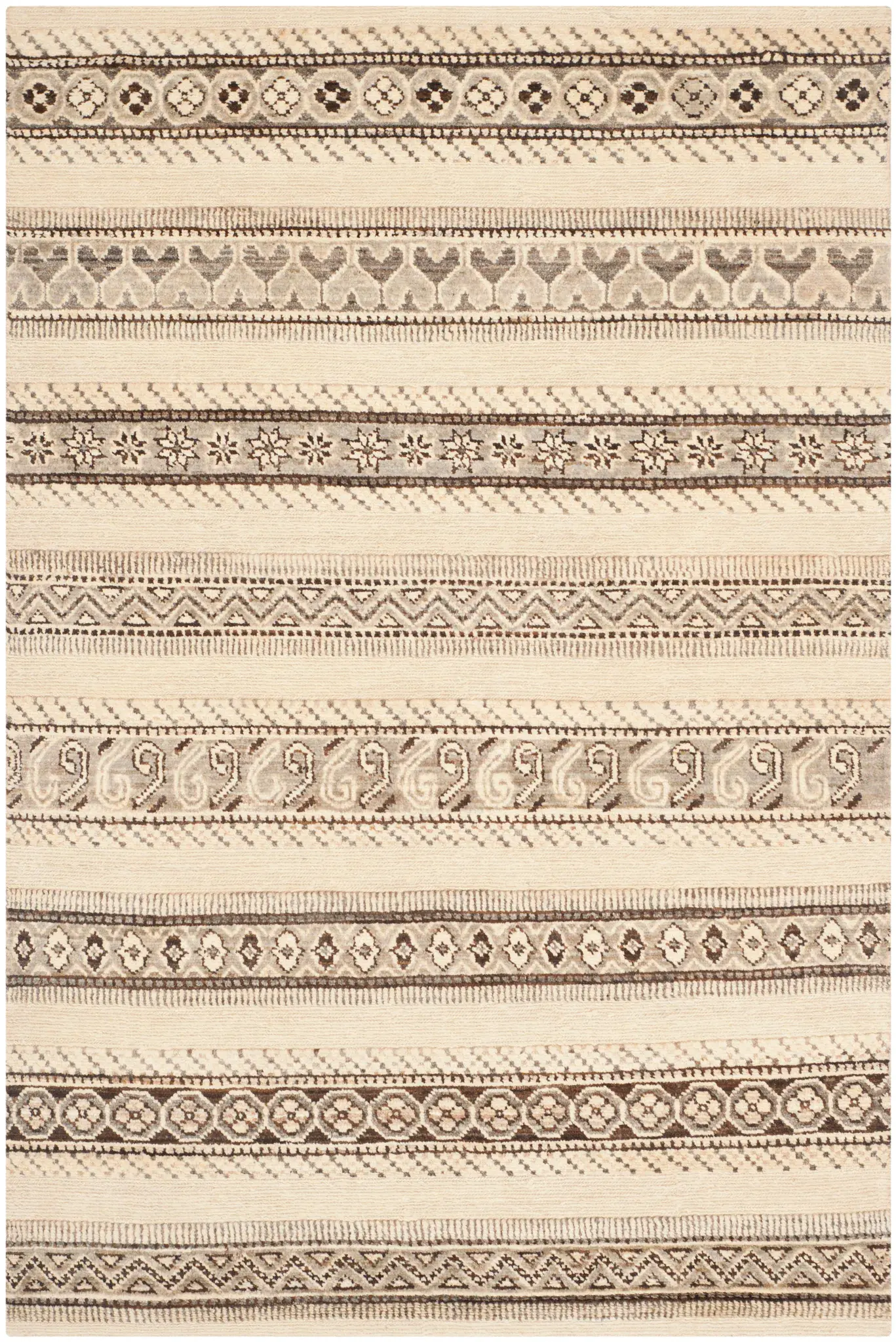 Santa Fe Banded Motif Hand-Knotted Wool Rug
