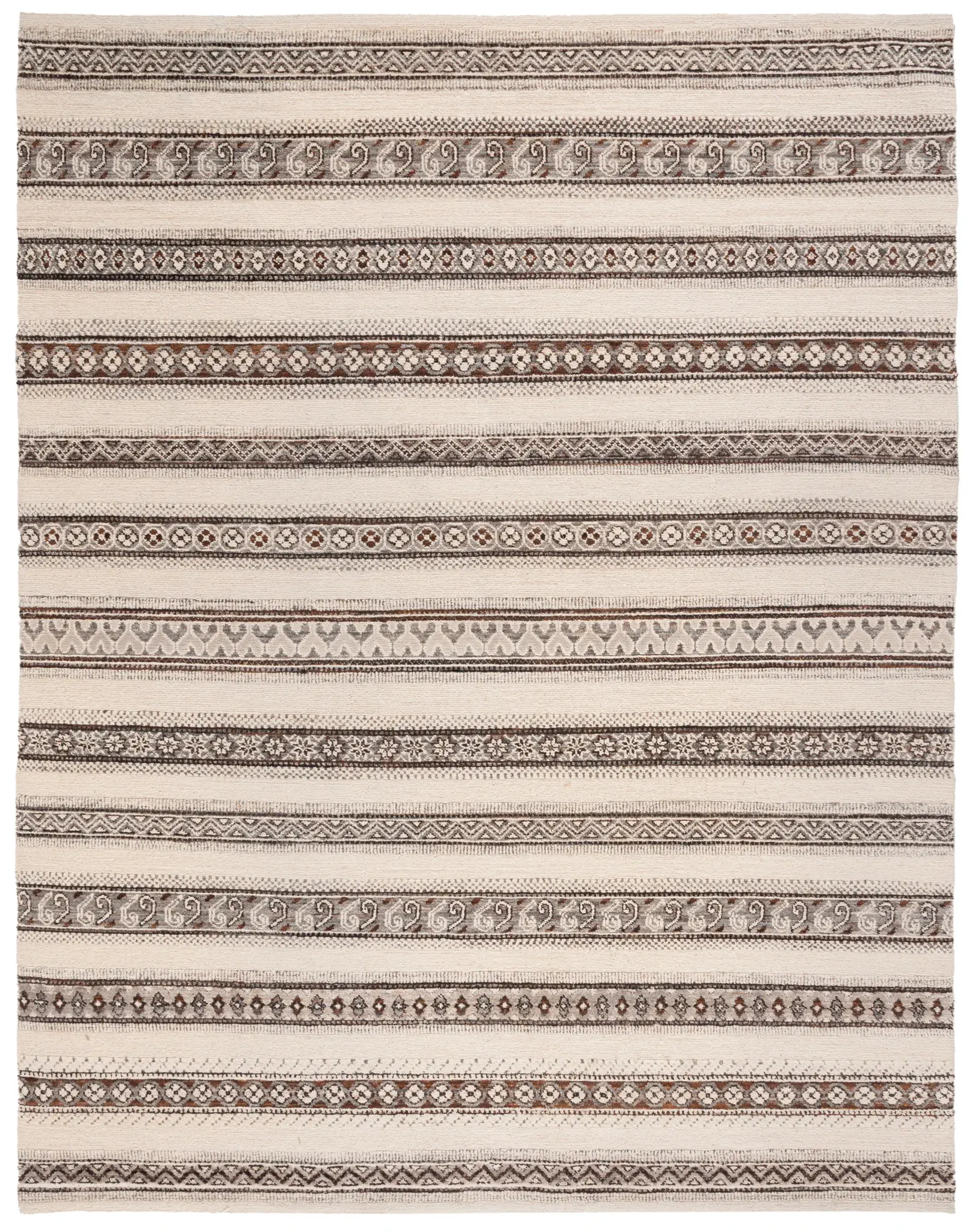 Santa Fe Banded Motif Hand-Knotted Wool Rug