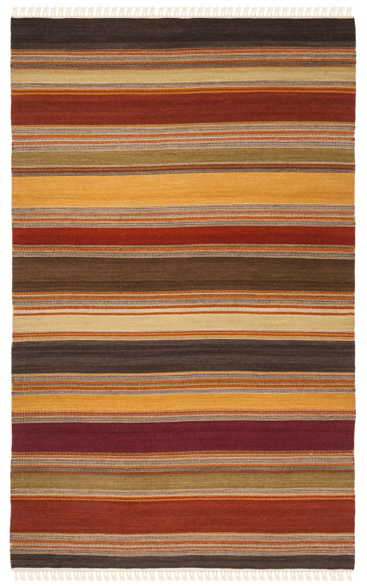 Striped Kilim Banded Hand-Woven Wool Rug