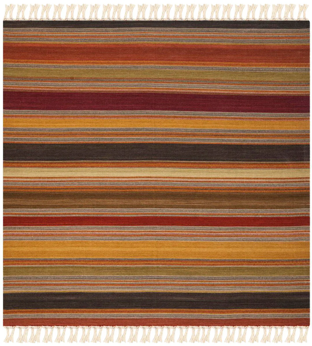 Striped Kilim Banded Hand-Woven Wool Rug