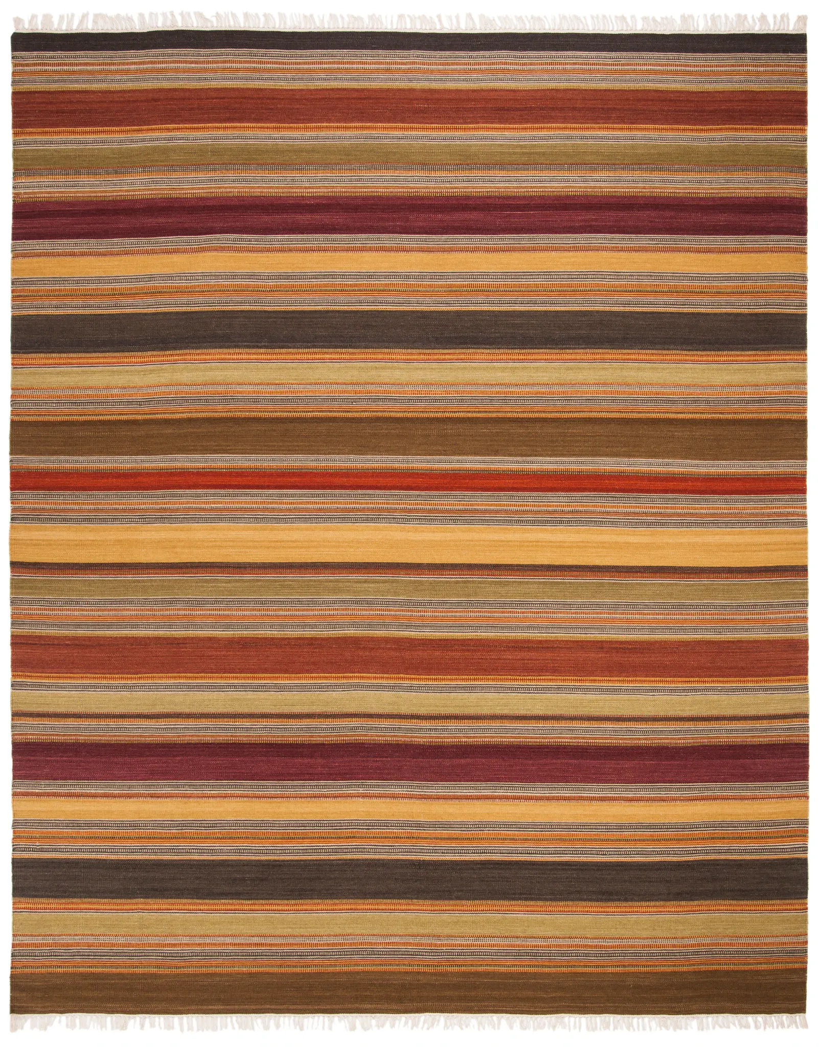 Striped Kilim Banded Hand-Woven Wool Rug