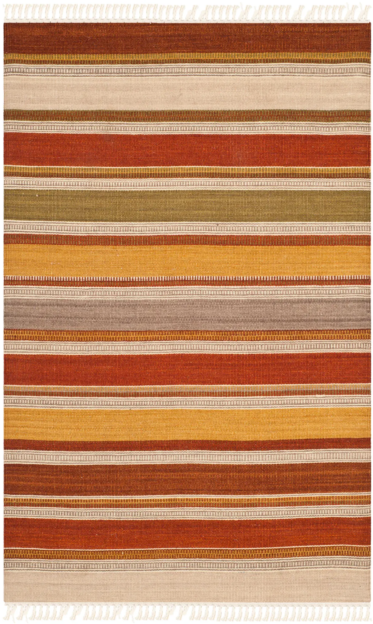 Striped Kilim Rustic Dobby Stripe Wool Hand-Woven Rug