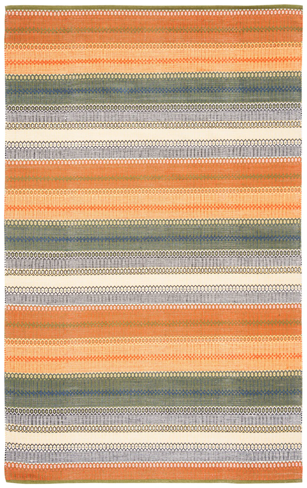 Striped Kilim Banded Hand-Woven Cotton Rug