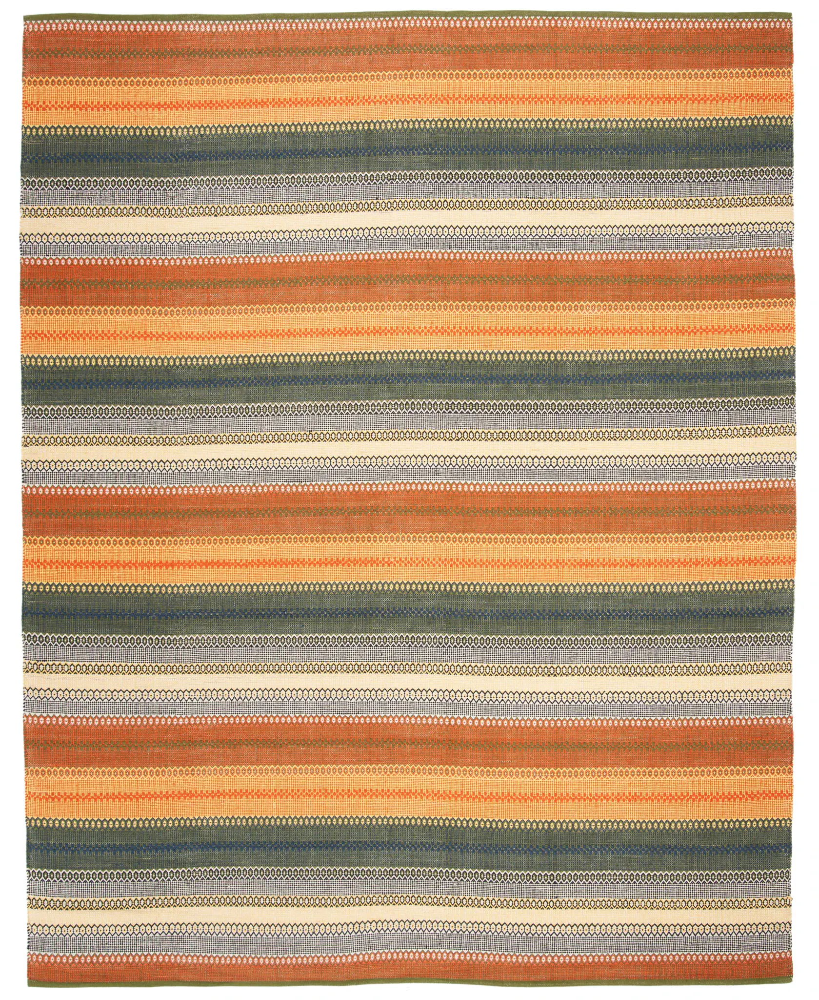 Striped Kilim Banded Hand-Woven Cotton Rug
