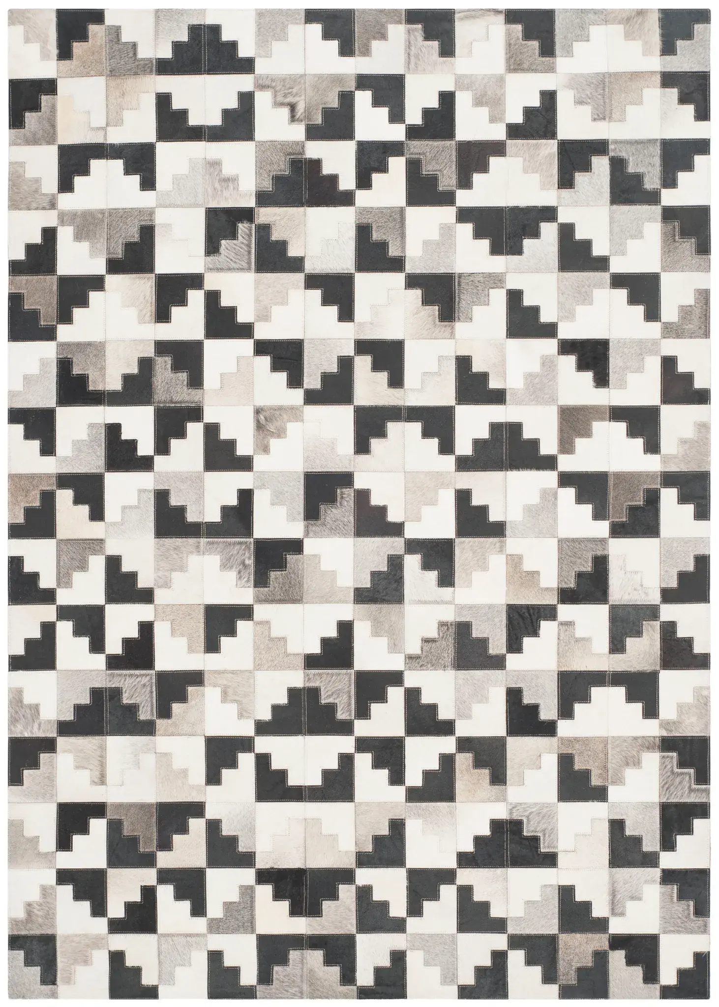 Studio Leather Stepped Geometric Leather Hand-Woven Rug