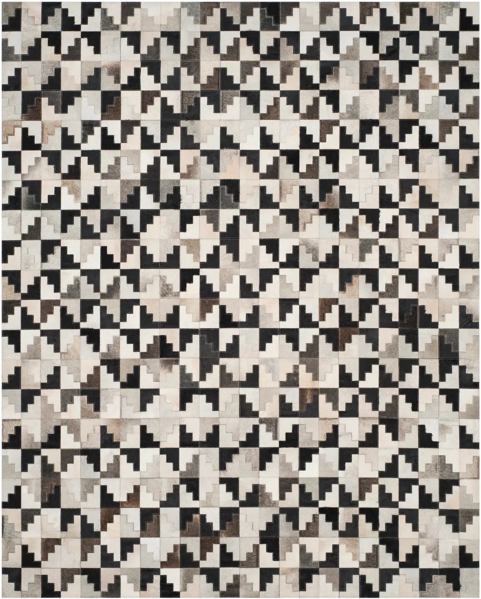Studio Leather Stepped Geometric Leather Hand-Woven Rug