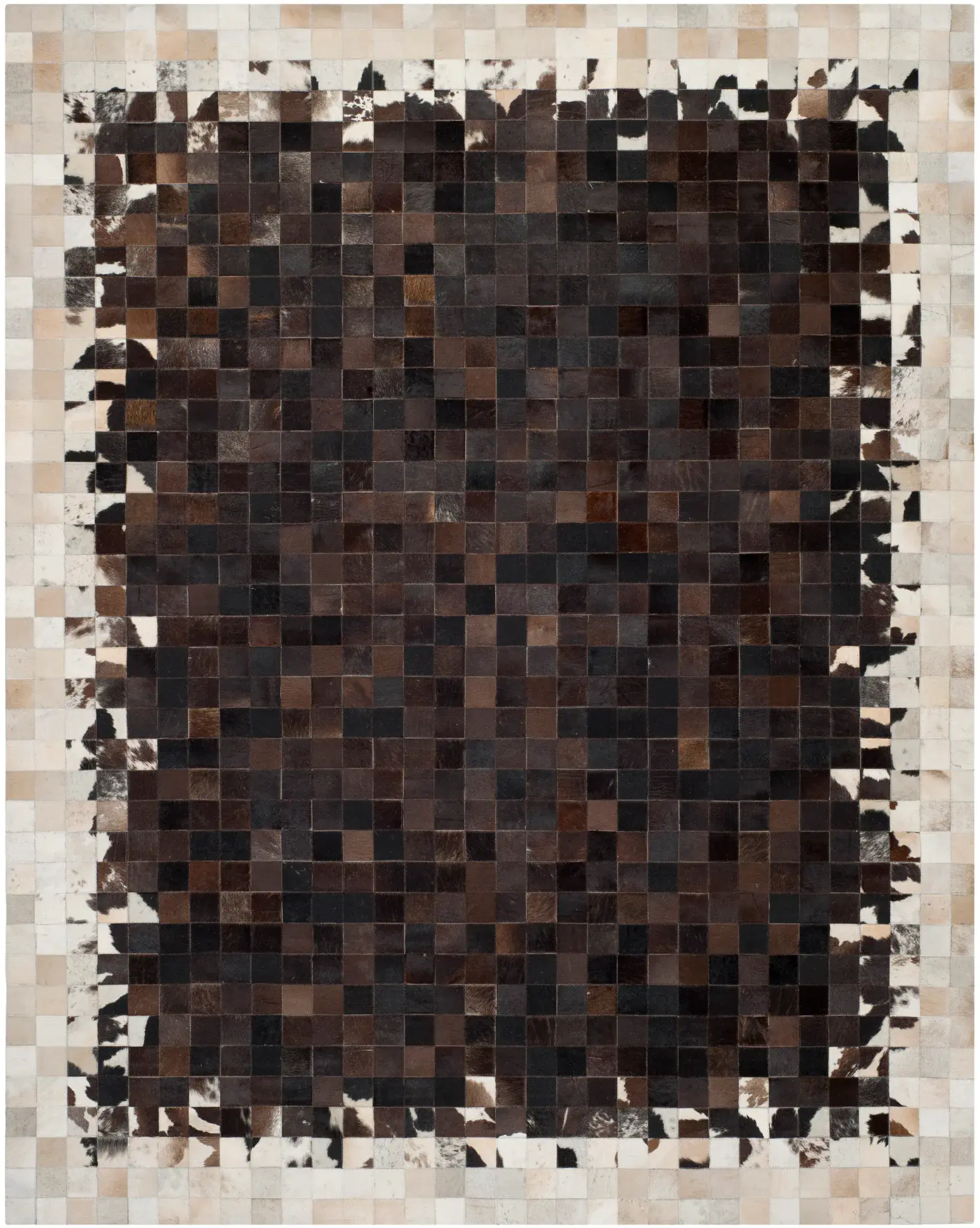 Studio Leather Bordered Patchwork Hand-Woven Rug