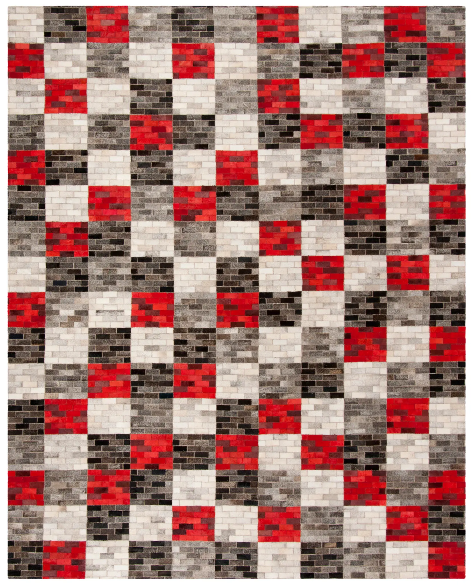 Studio Leather Checkerboard Patchwork Hand-Woven Rug