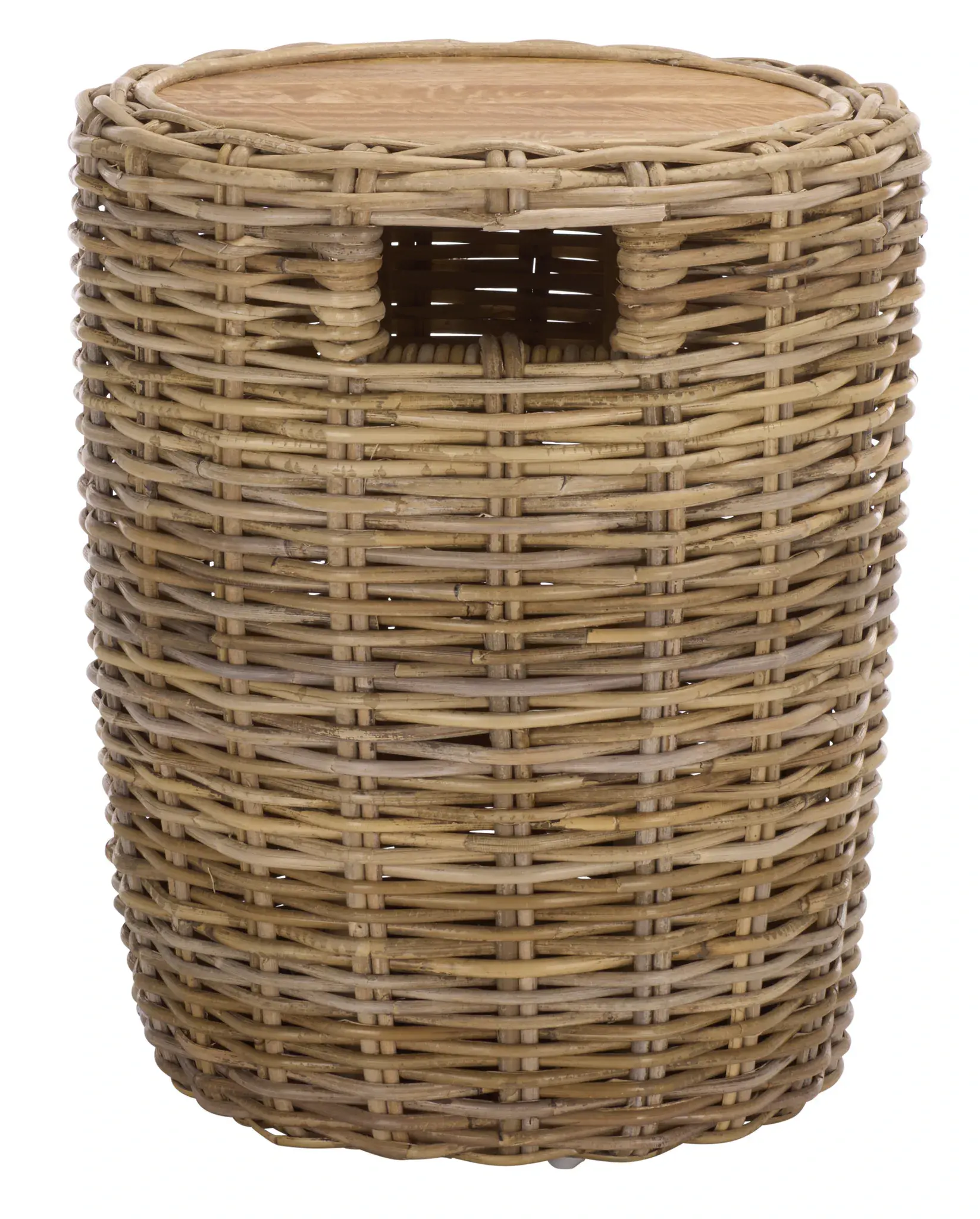 Shanely Wood Top Rattan Stool