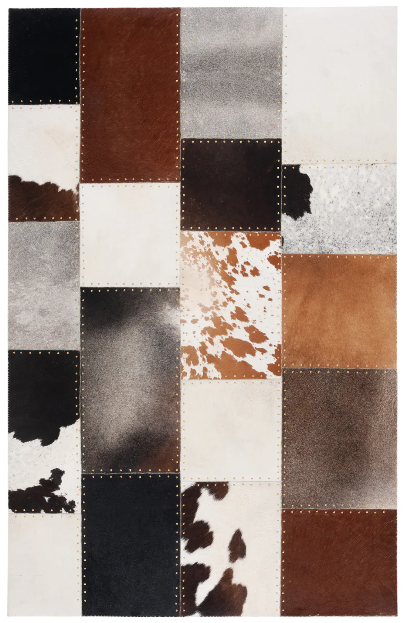 Studio Leather Rustic Block Patchwork Hand-Woven Rug