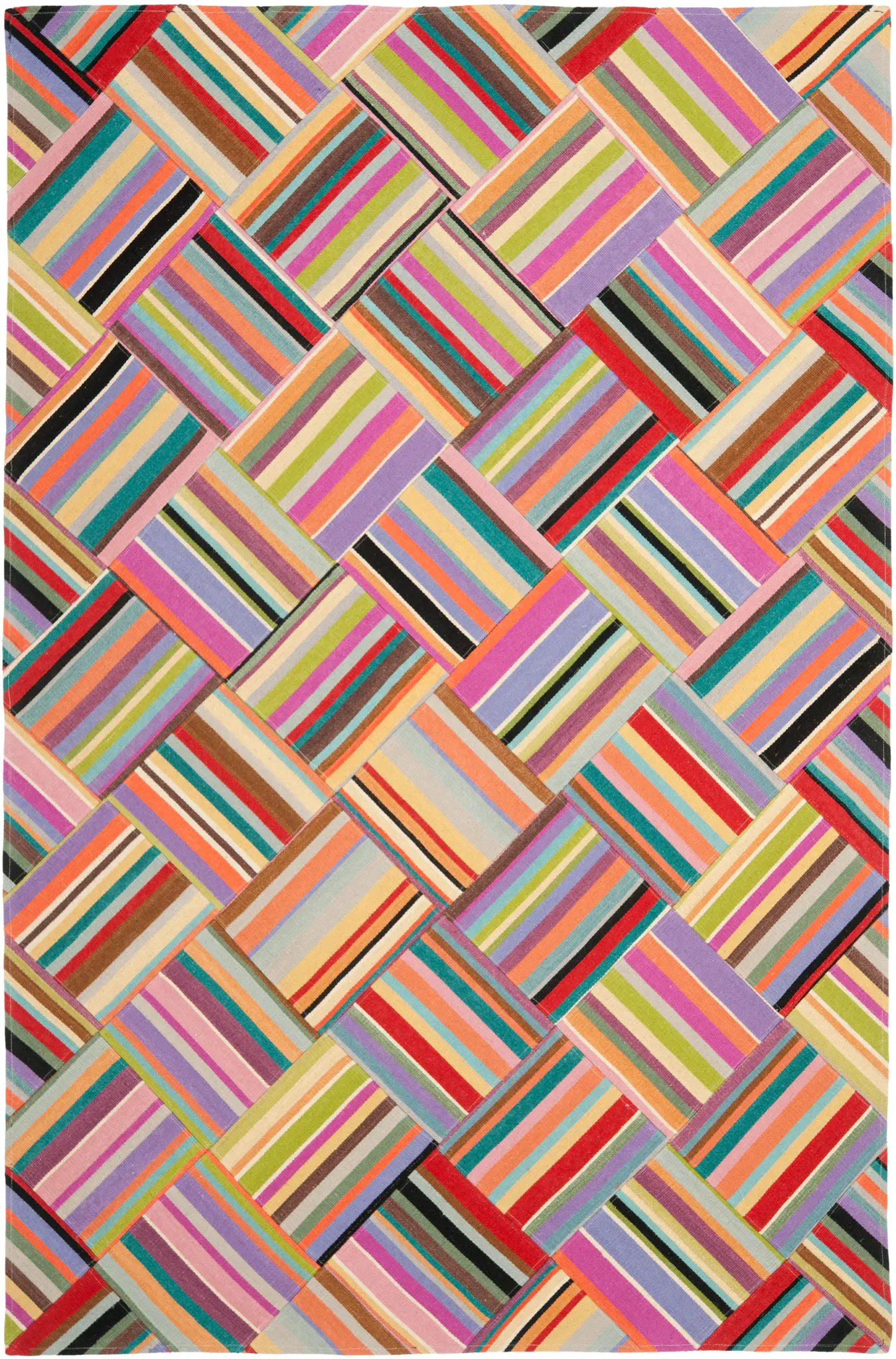 Straw Patch Striped Basketweave Hand-Woven Wool Rug