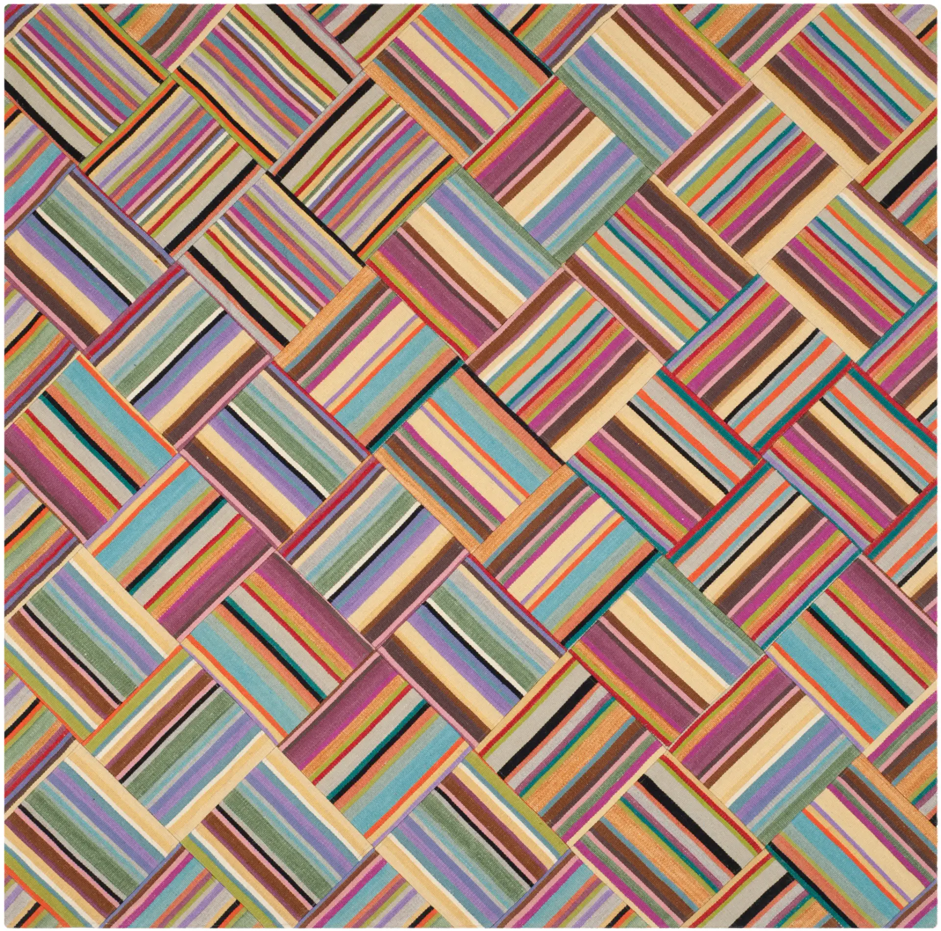 Straw Patch Striped Basketweave Hand-Woven Wool Rug