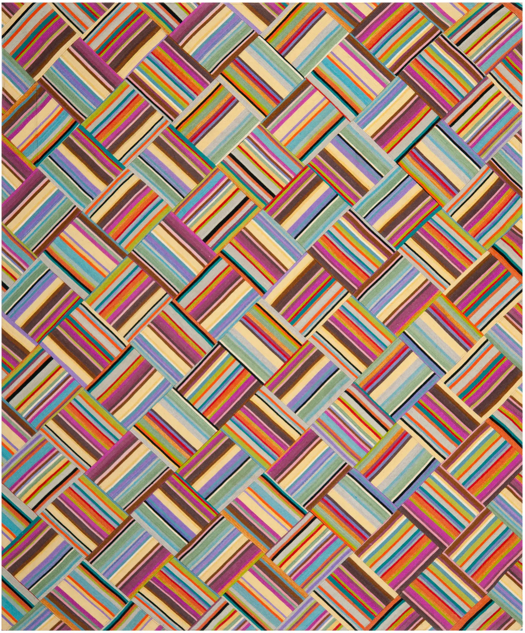 Straw Patch Striped Basketweave Hand-Woven Wool Rug