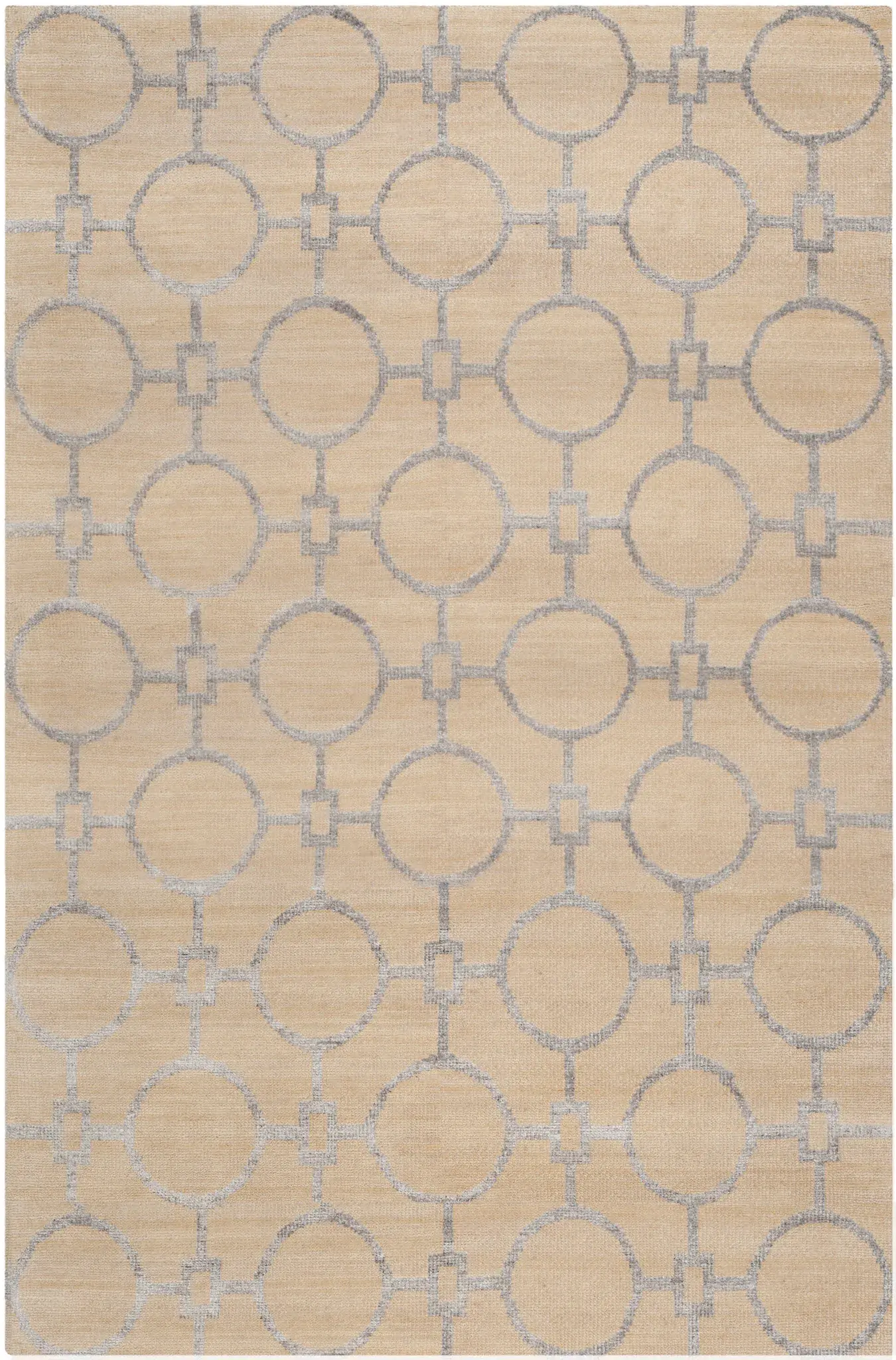 Stone Wash Linked Geometric Hand-Knotted Rug