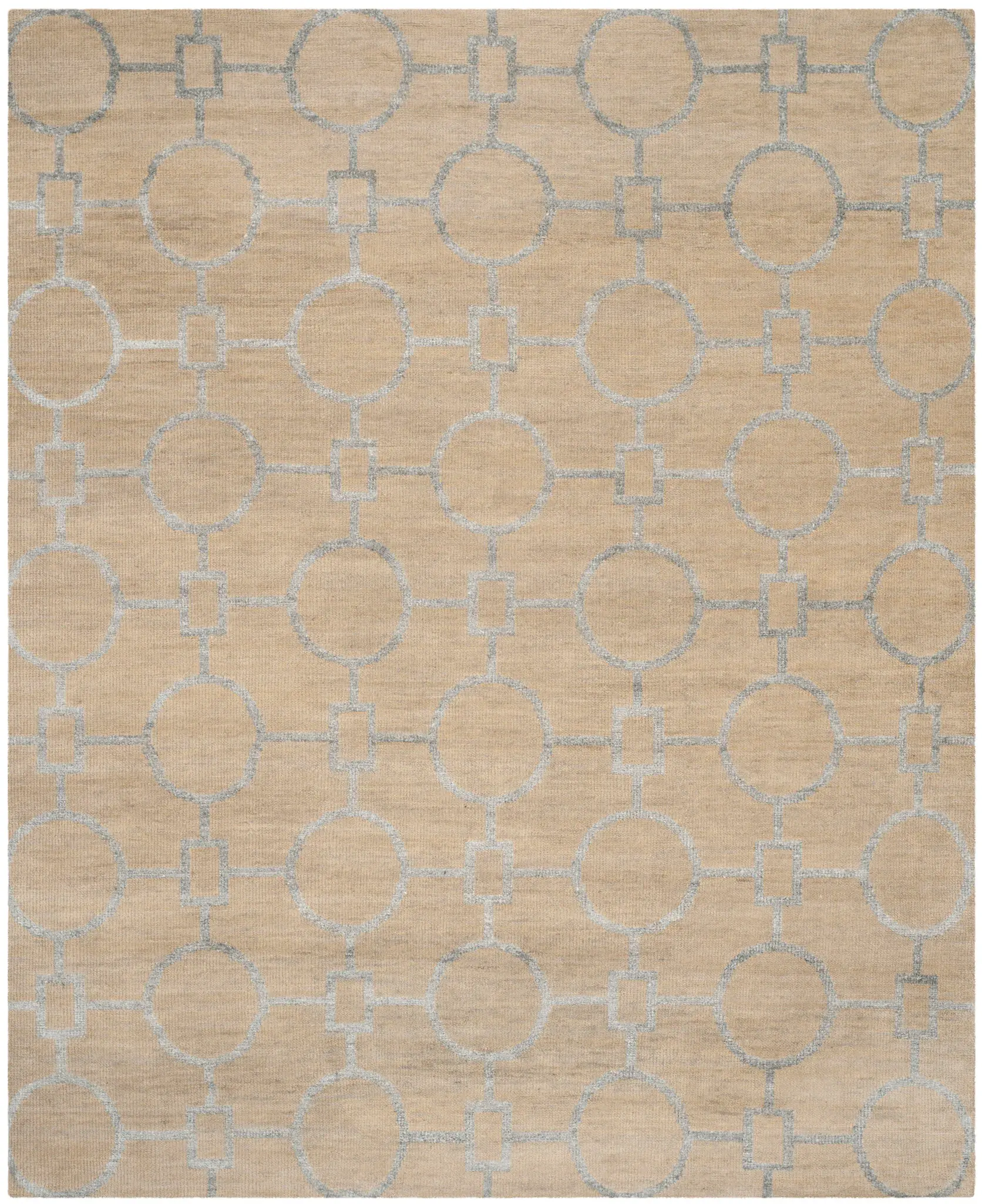 Stone Wash Linked Geometric Hand-Knotted Rug