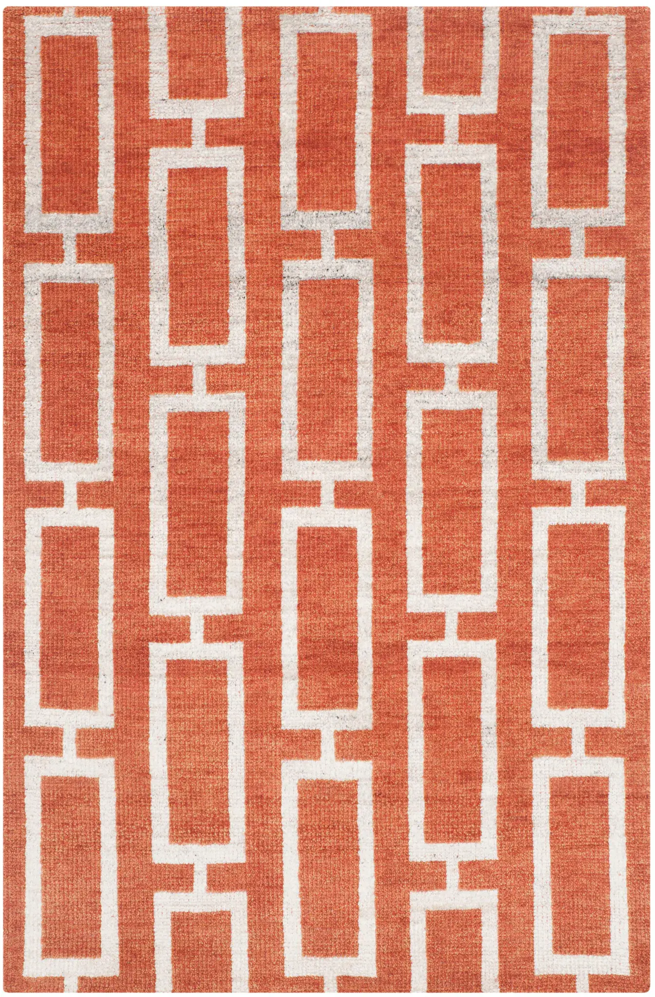 Stone Wash Interlocking Rectangles Hand-Knotted Rug