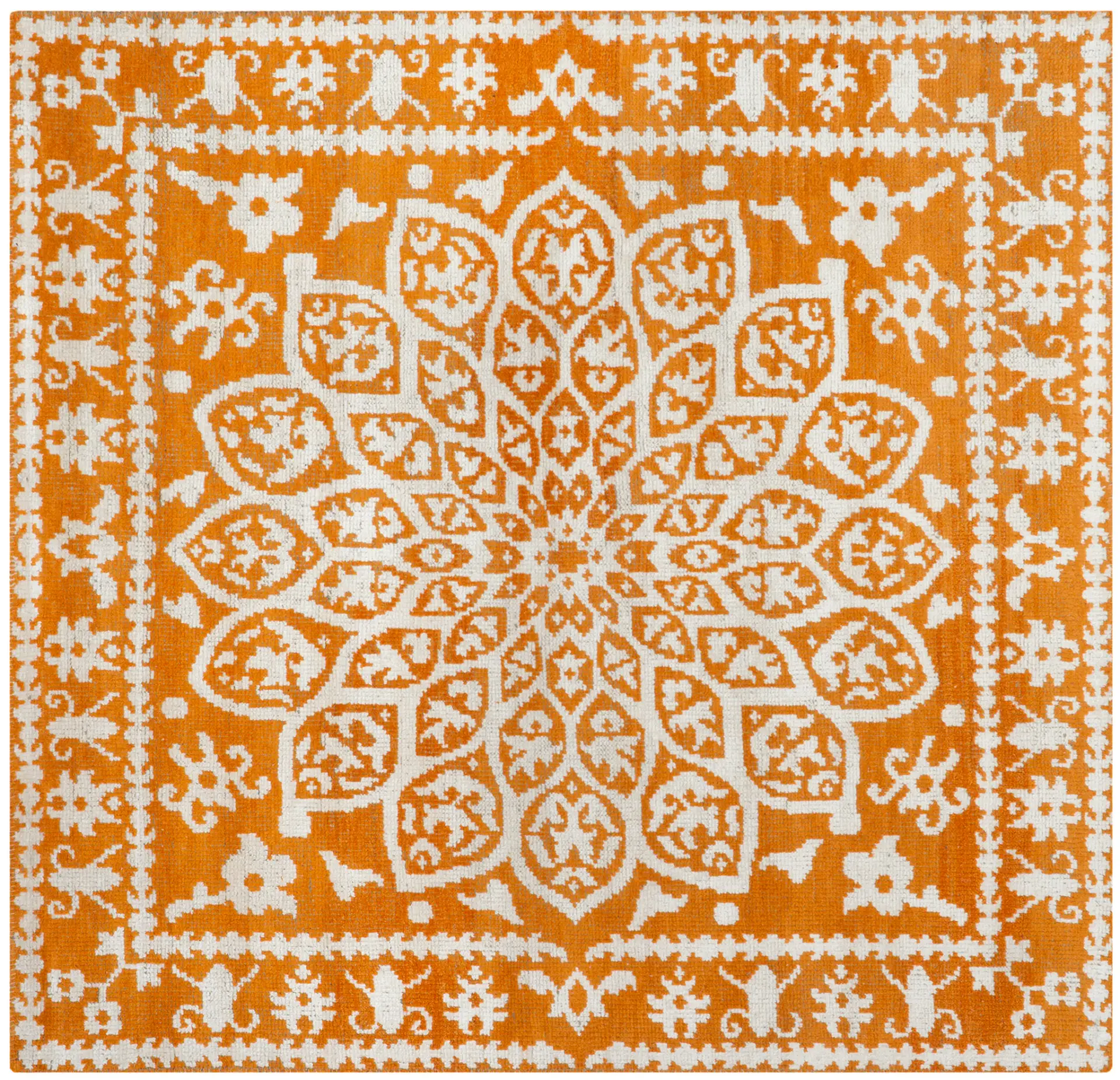 Stone Wash Rosette Medallion Hand-Knotted Rug