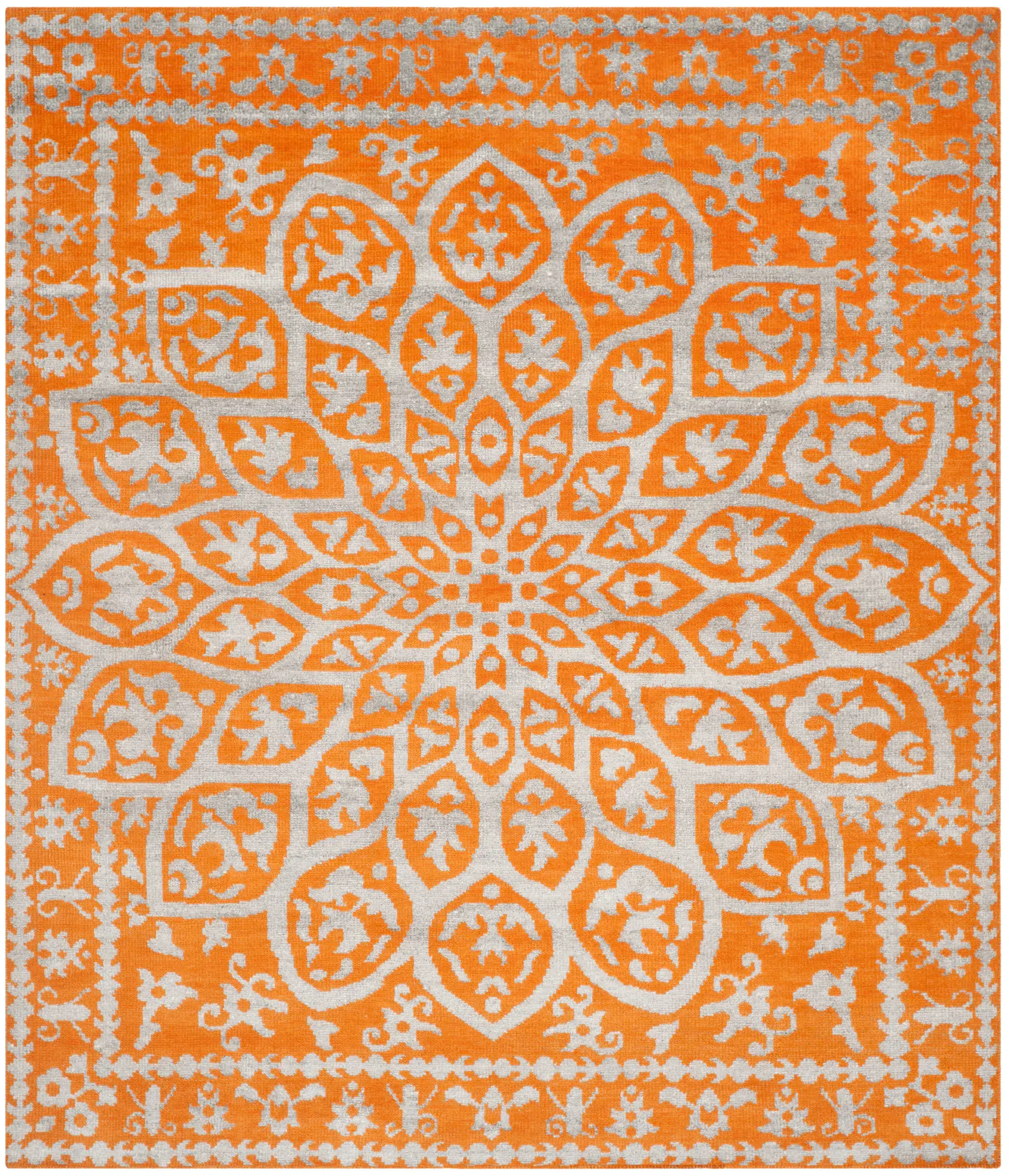 Stone Wash Rosette Medallion Hand-Knotted Rug