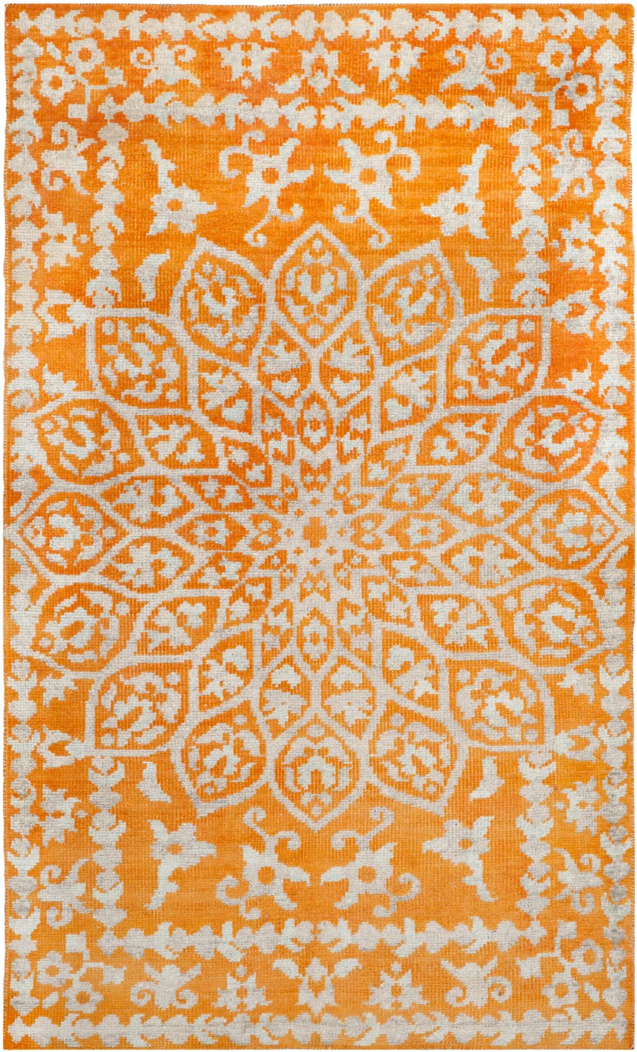 Stone Wash Rosette Medallion Hand-Knotted Rug