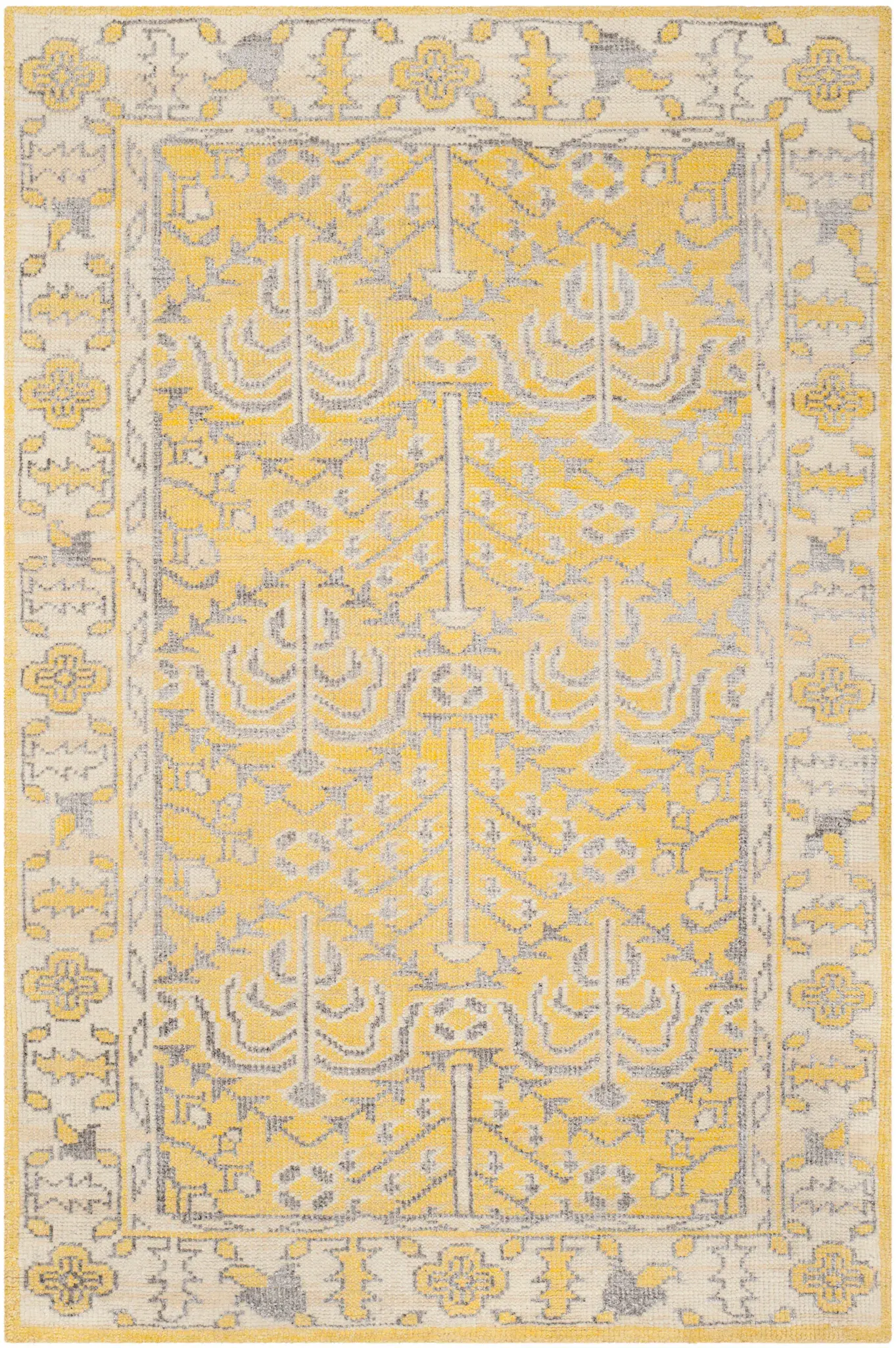 Stone Wash Stylized Tree Hand-Knotted Rug