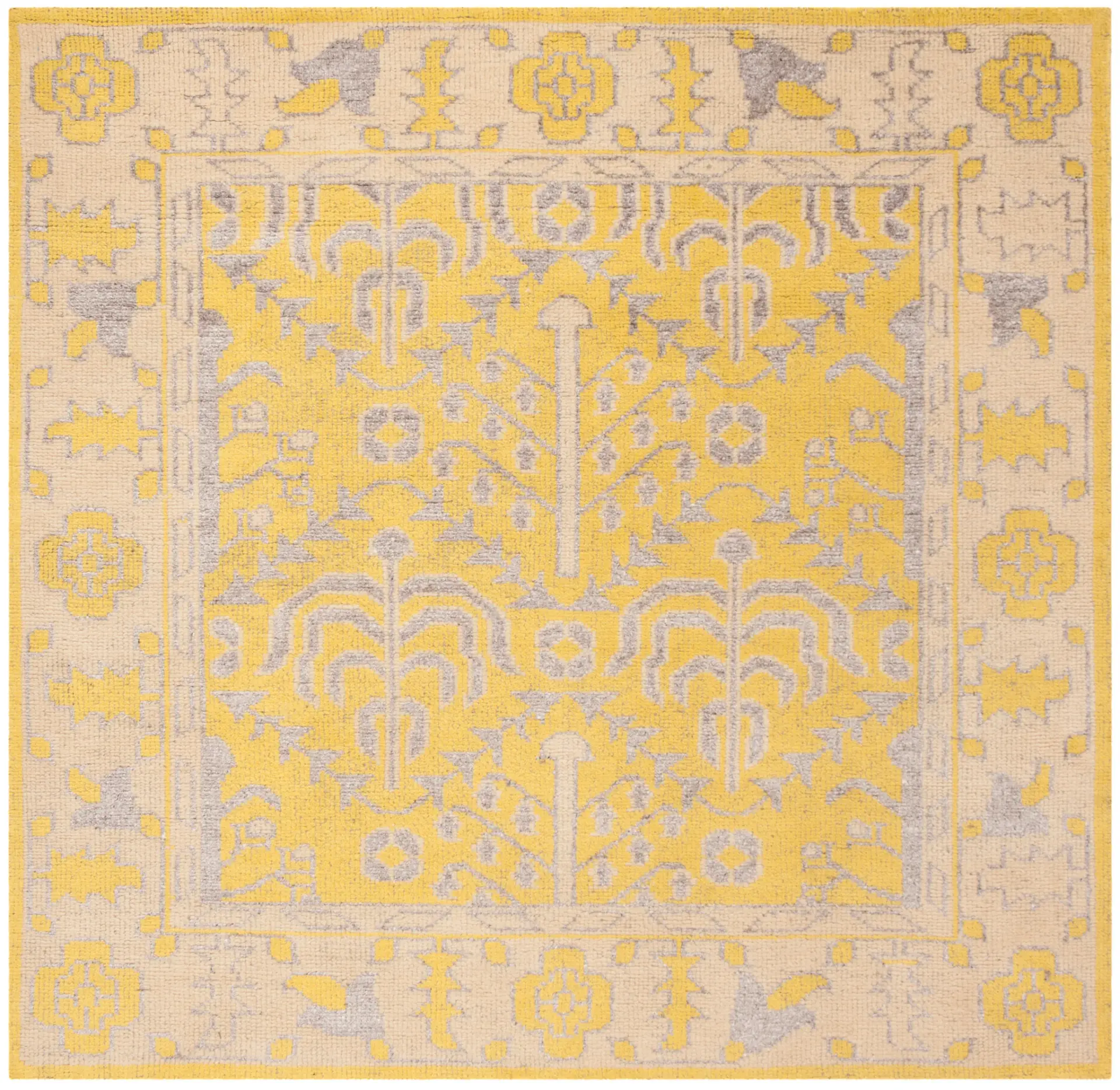 Stone Wash Stylized Tree Hand-Knotted Rug