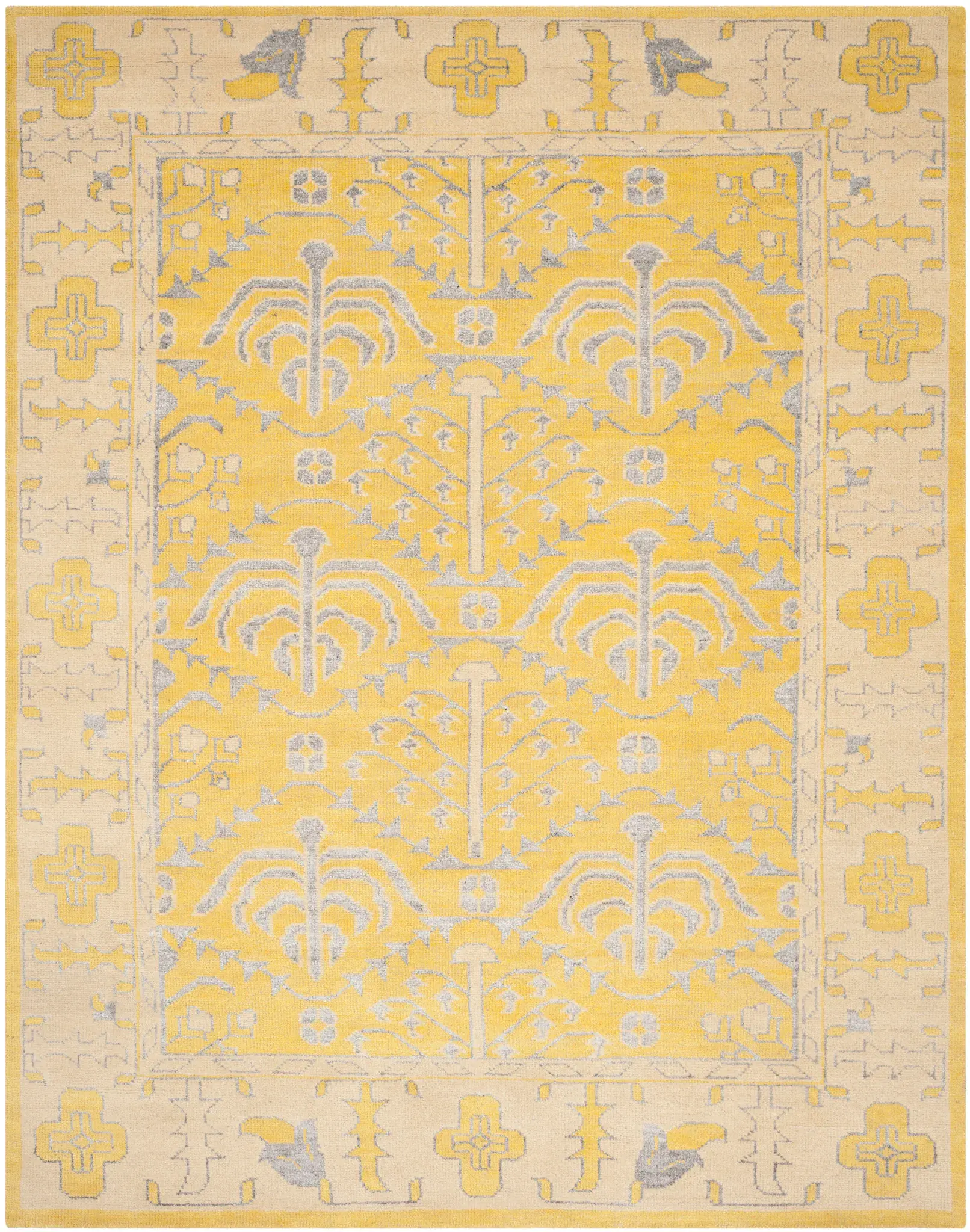Stone Wash Stylized Tree Hand-Knotted Rug