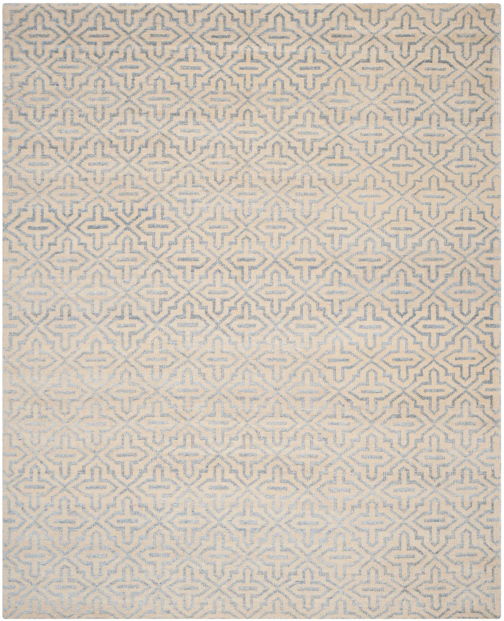 Stone Wash Interlocking Lattice Hand-Knotted Rug