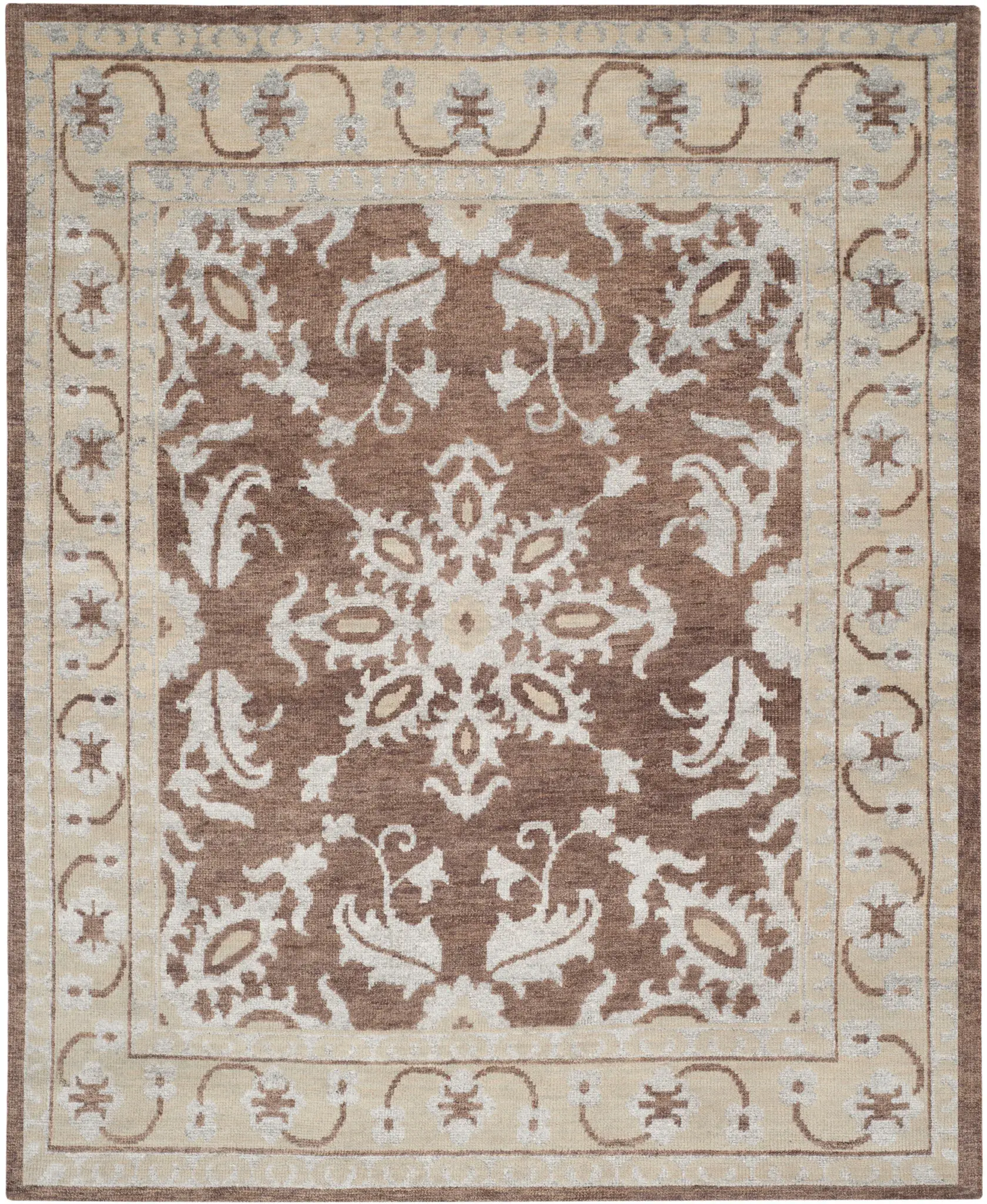 Stone Wash Floral Medallion Hand-Knotted Rug