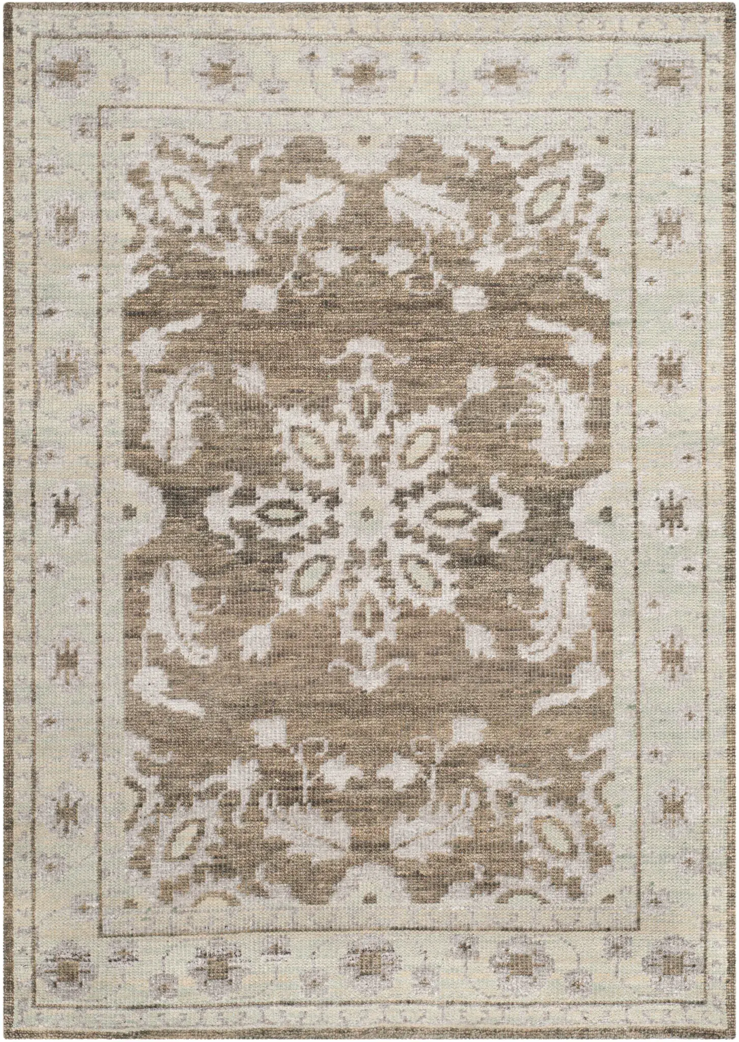 Stone Wash Floral Medallion Hand-Knotted Rug