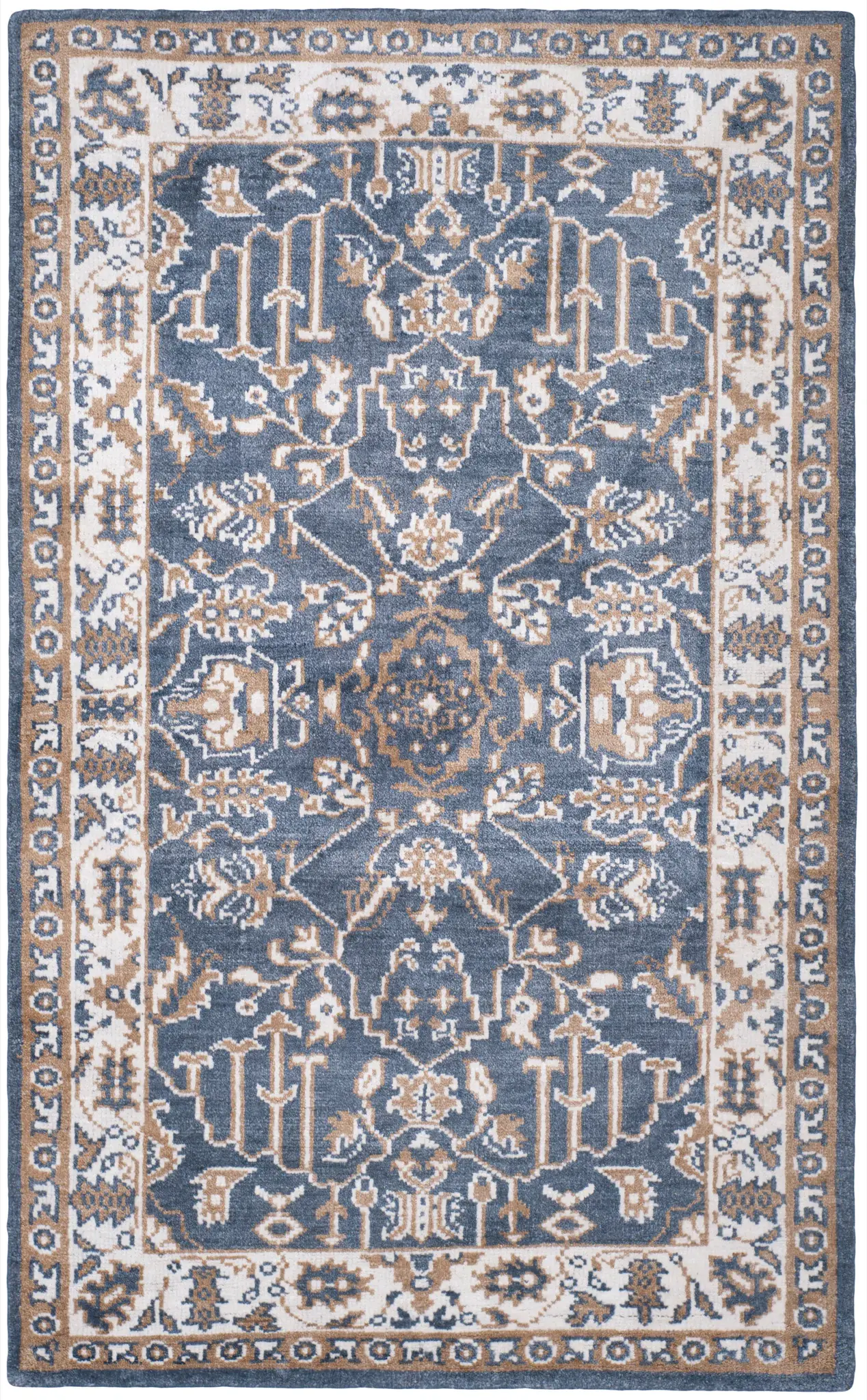 Stone Wash Medallion Bordered Hand-Knotted Rug