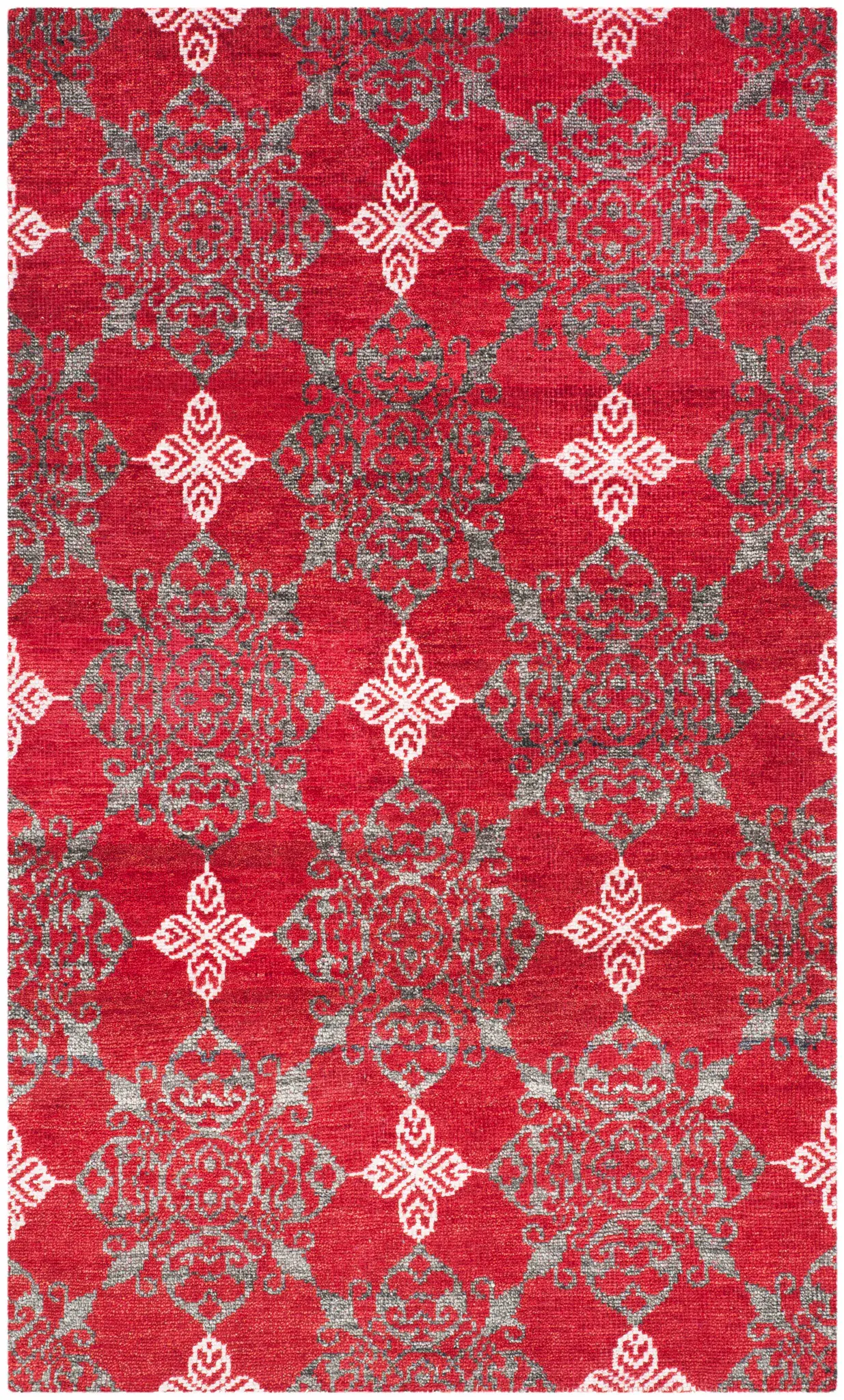 Stone Wash Allover Ogee Hand-Knotted Rug