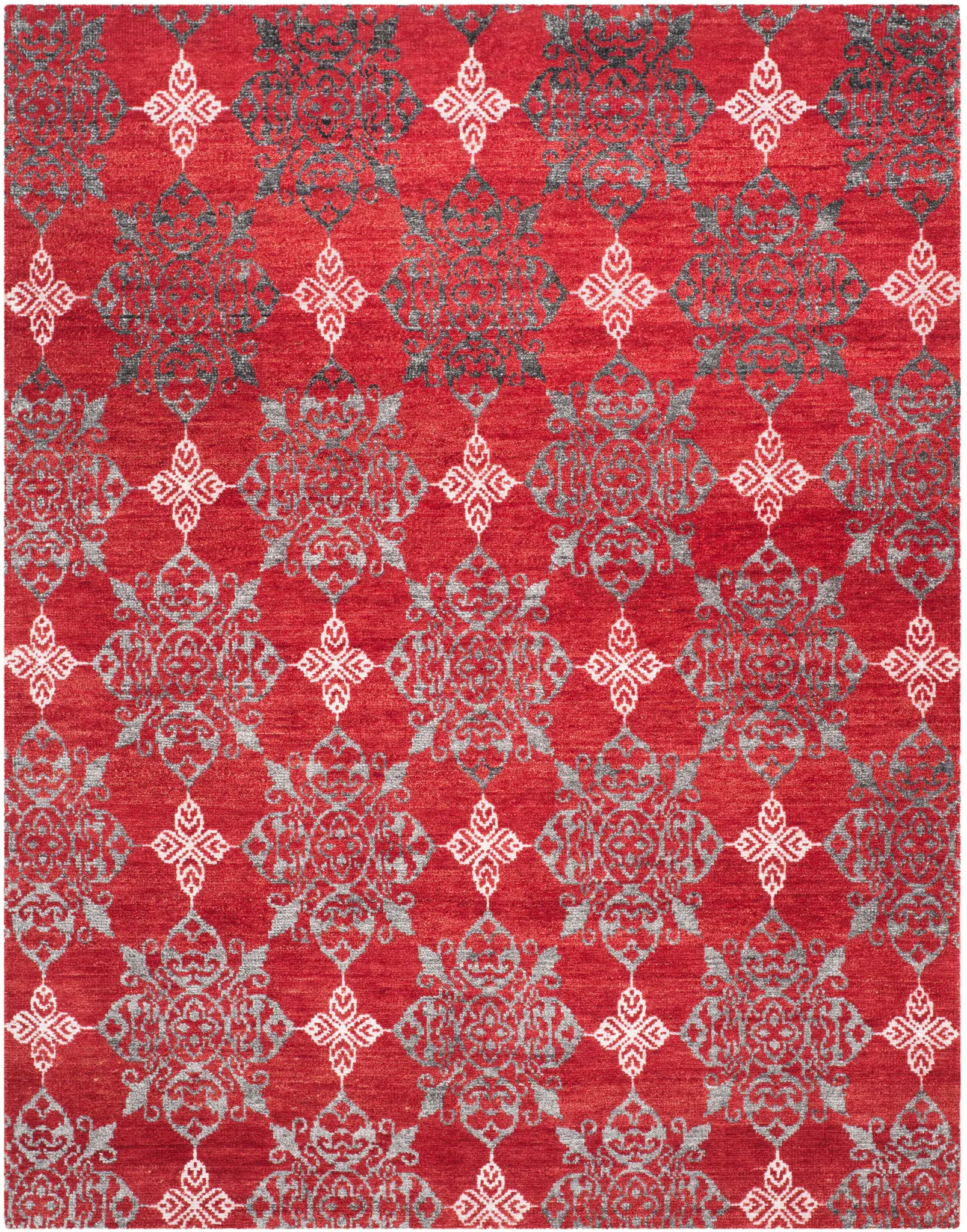 Stone Wash Allover Ogee Hand-Knotted Rug