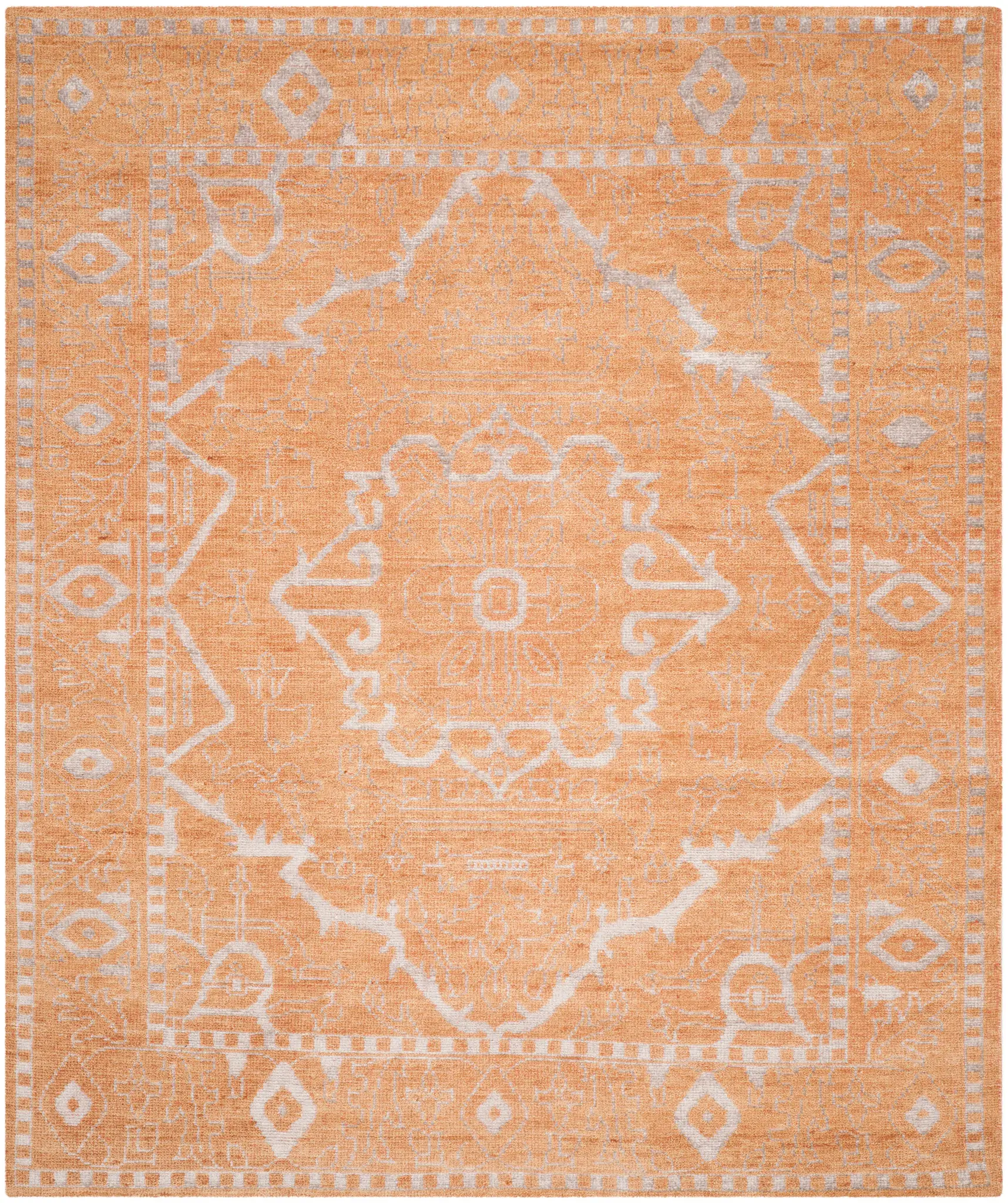 Stone Wash Framed Medallion Hand-Knotted Rug