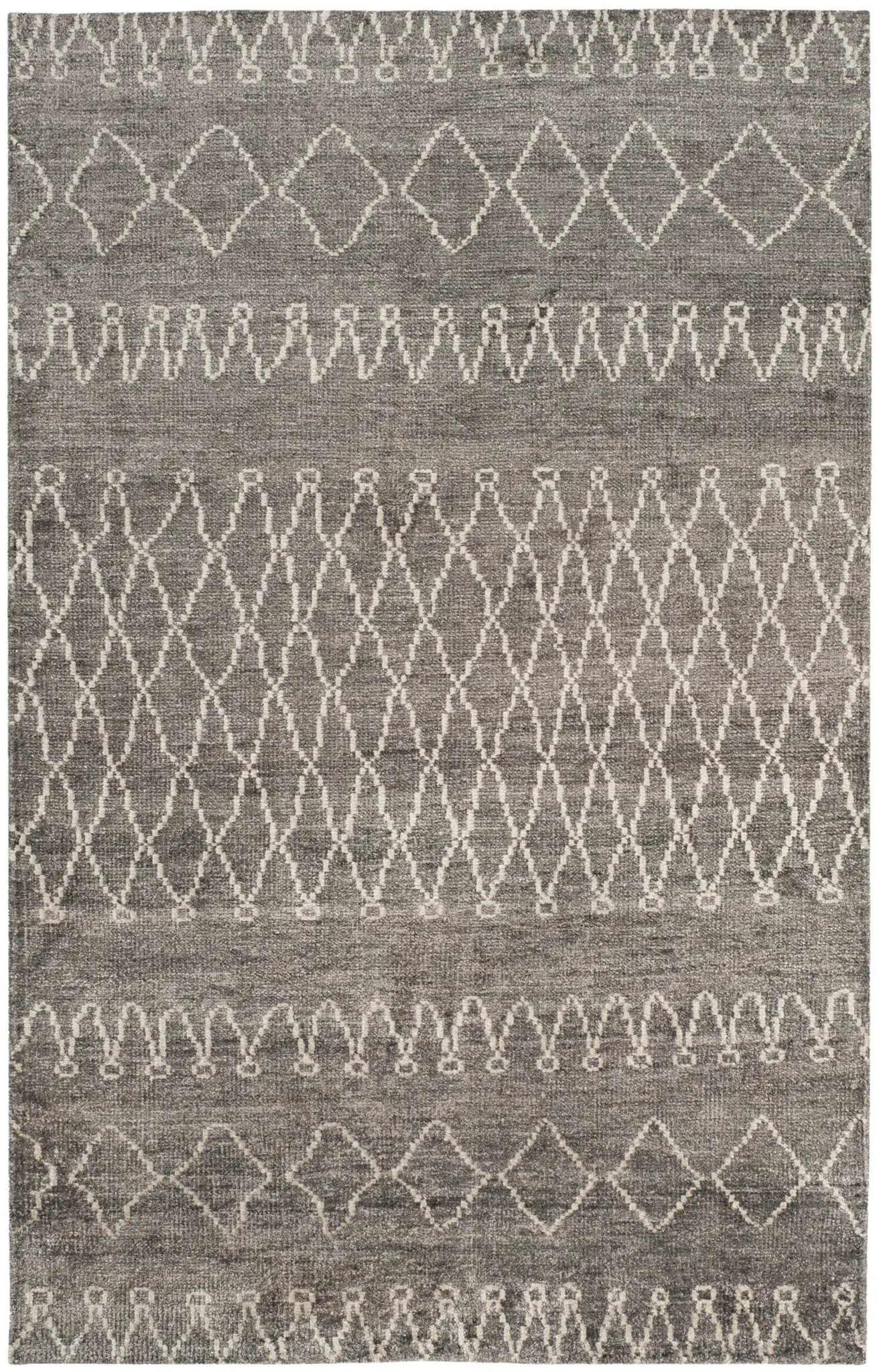 Stone Wash Banded Diamond Hand-Knotted Rug