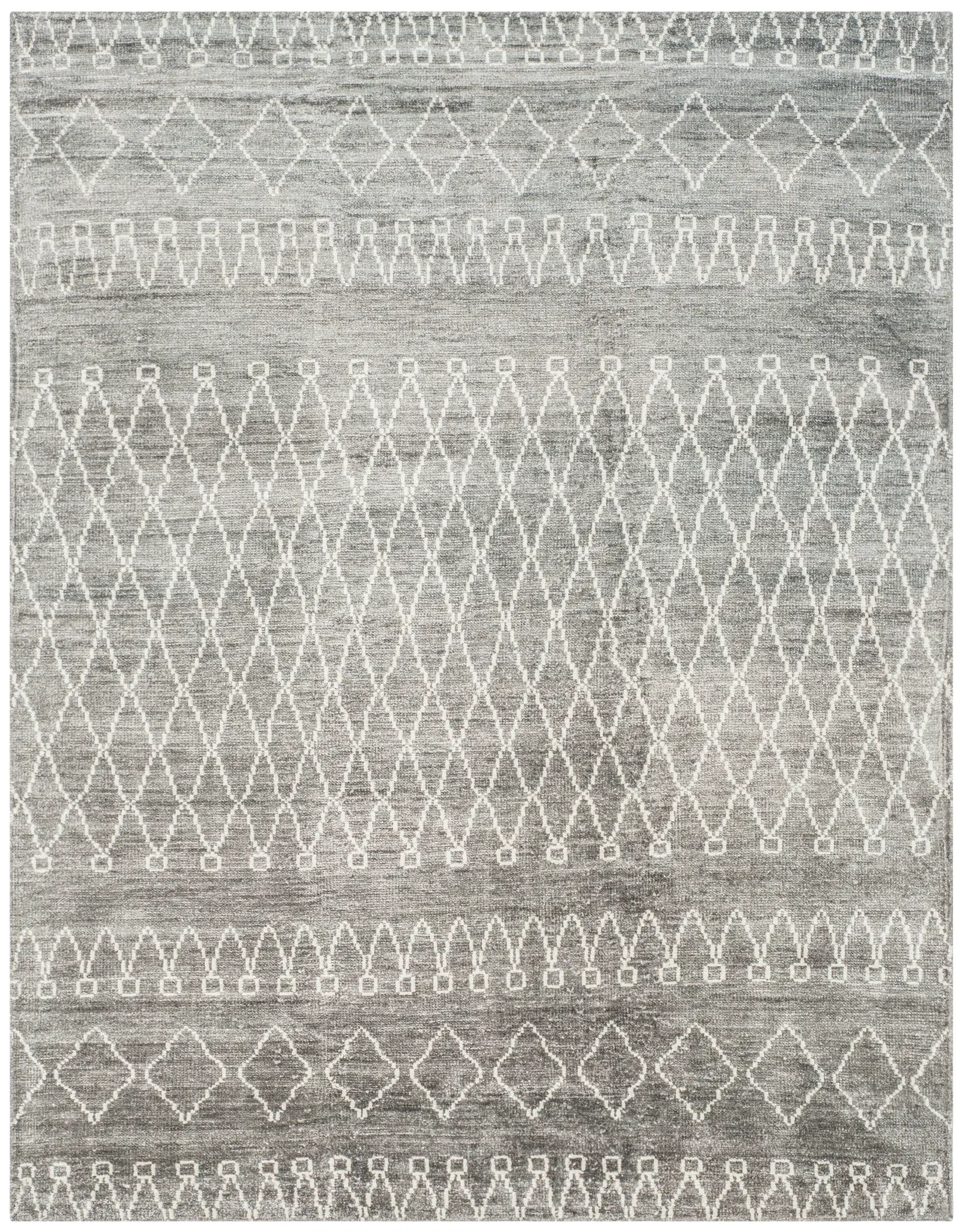 Stone Wash Banded Diamond Hand-Knotted Rug