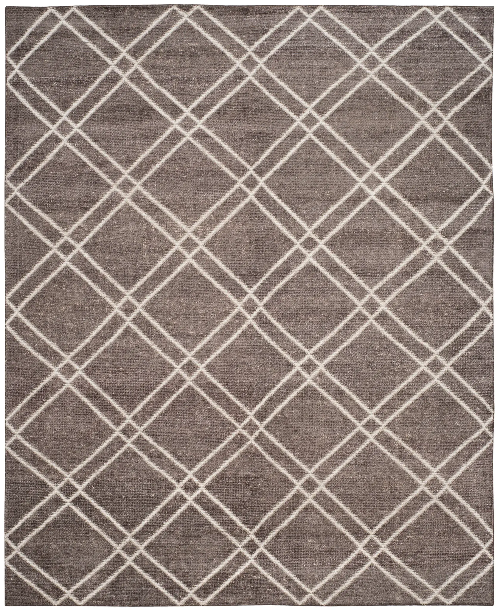 Stone Wash Diamond Trellis Hand-Knotted Bamboo Silk Rug