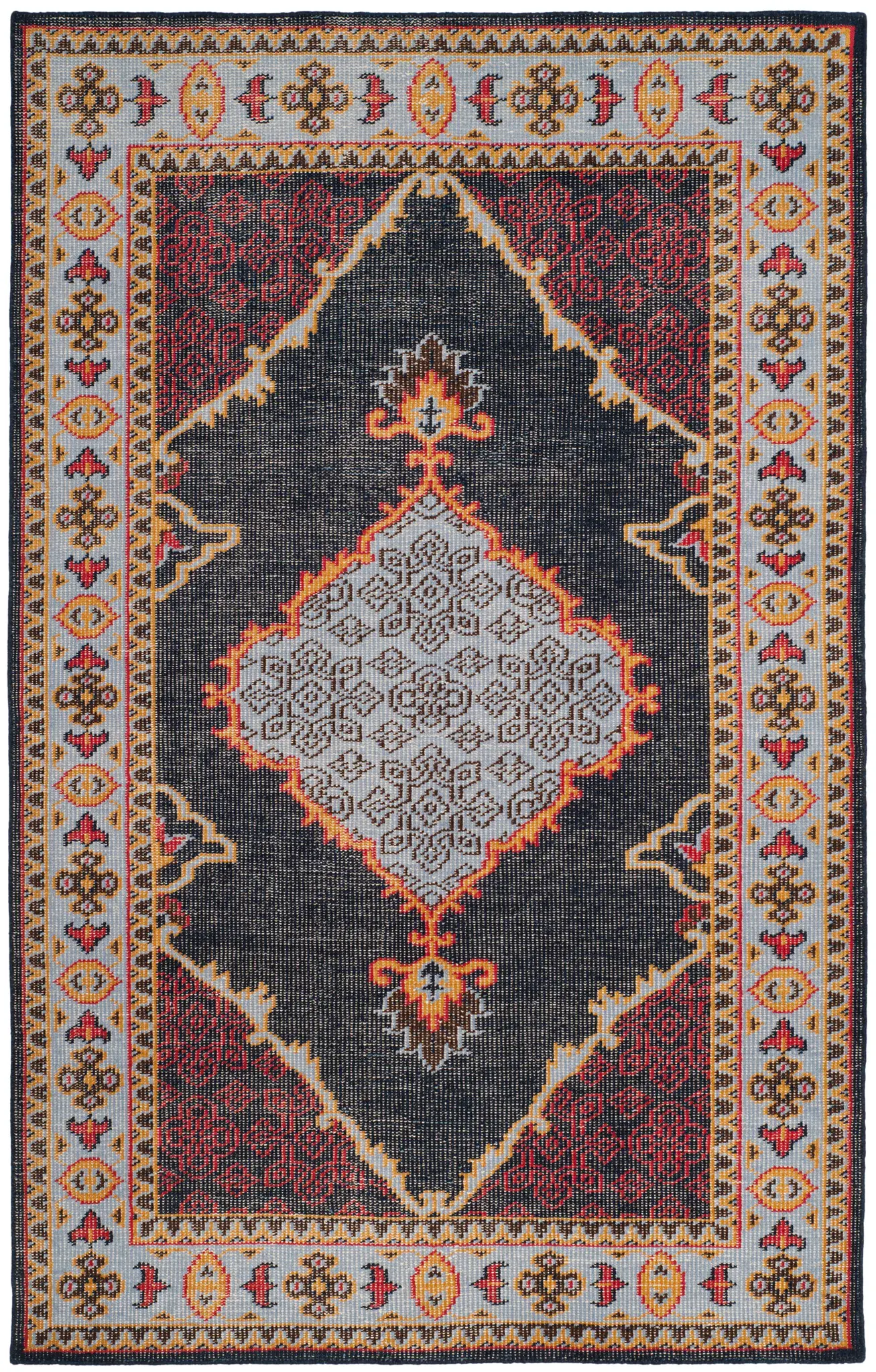 Stone Wash Geometric Medallion Hand-Knotted Rug