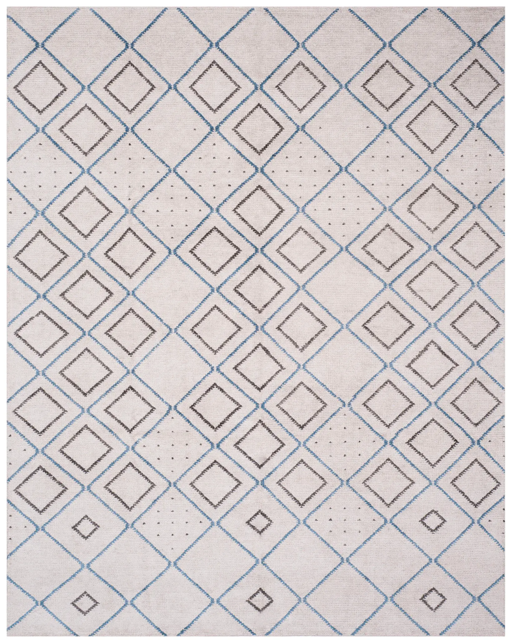 Stone Wash Diamond Lattice Hand-Knotted Bamboo Silk Rug