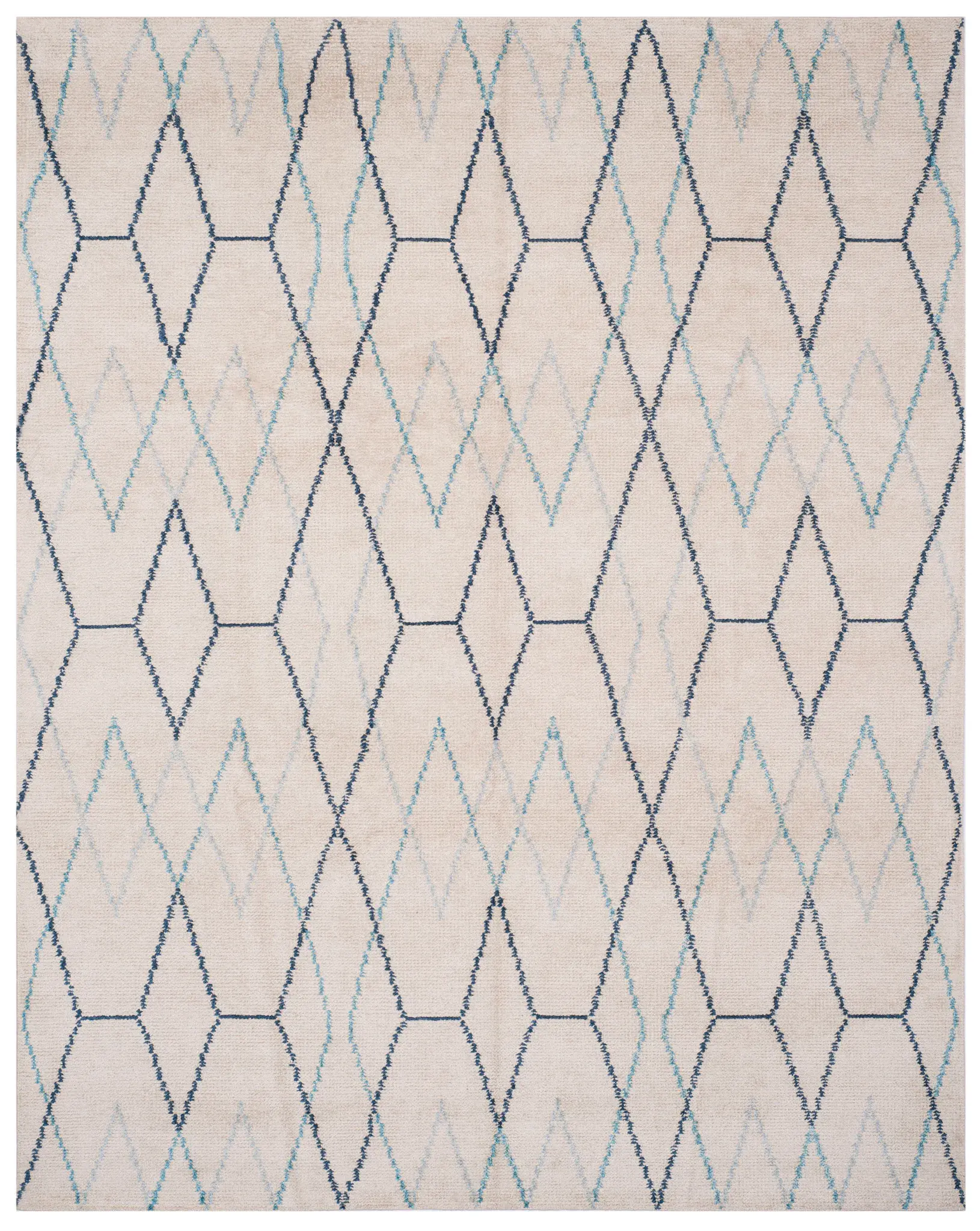 Stone Wash Elongated Diamond Hand-Knotted Bamboo Silk Rug