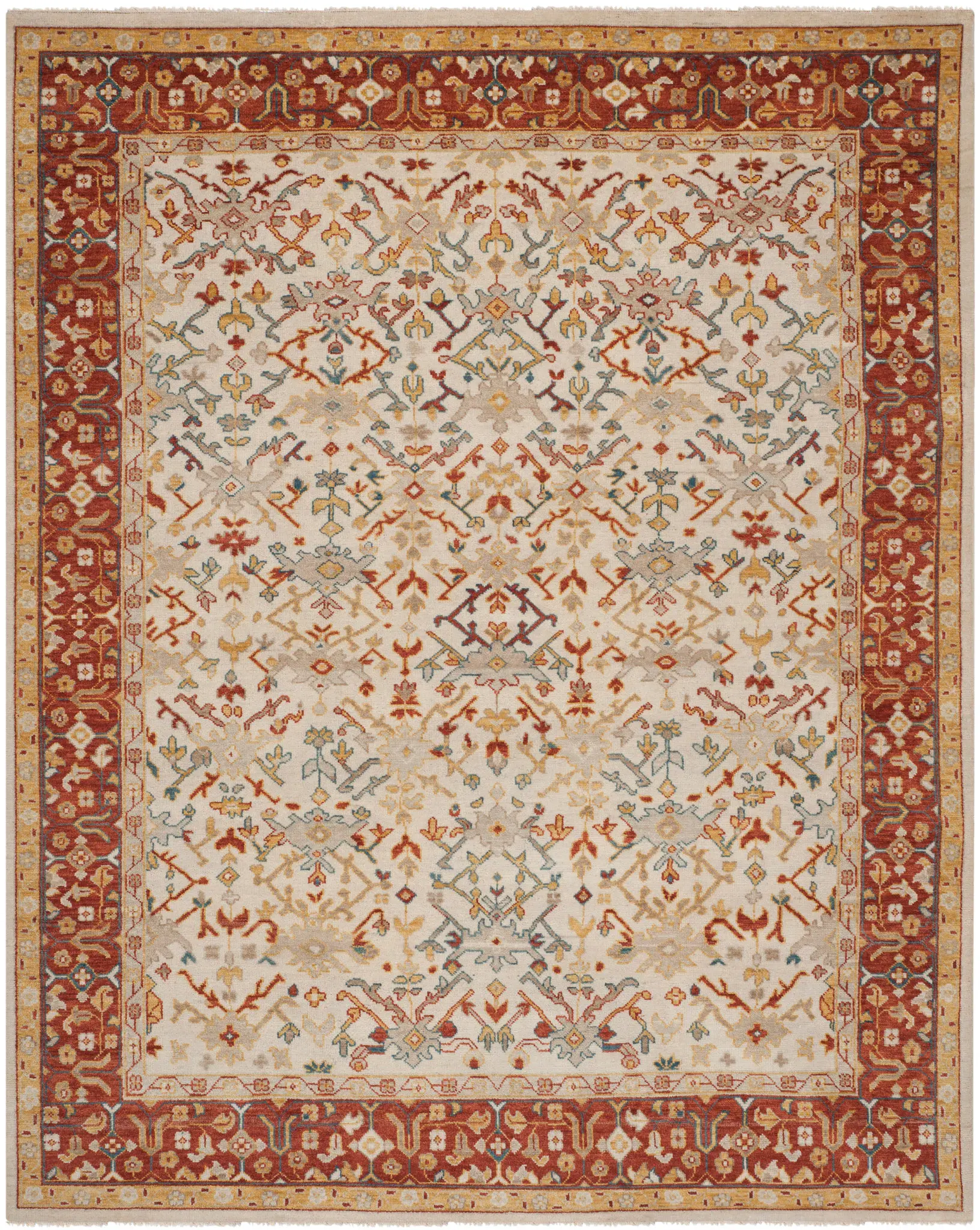 Sultanabad Stylized Floral Hand-Knotted Wool Rug