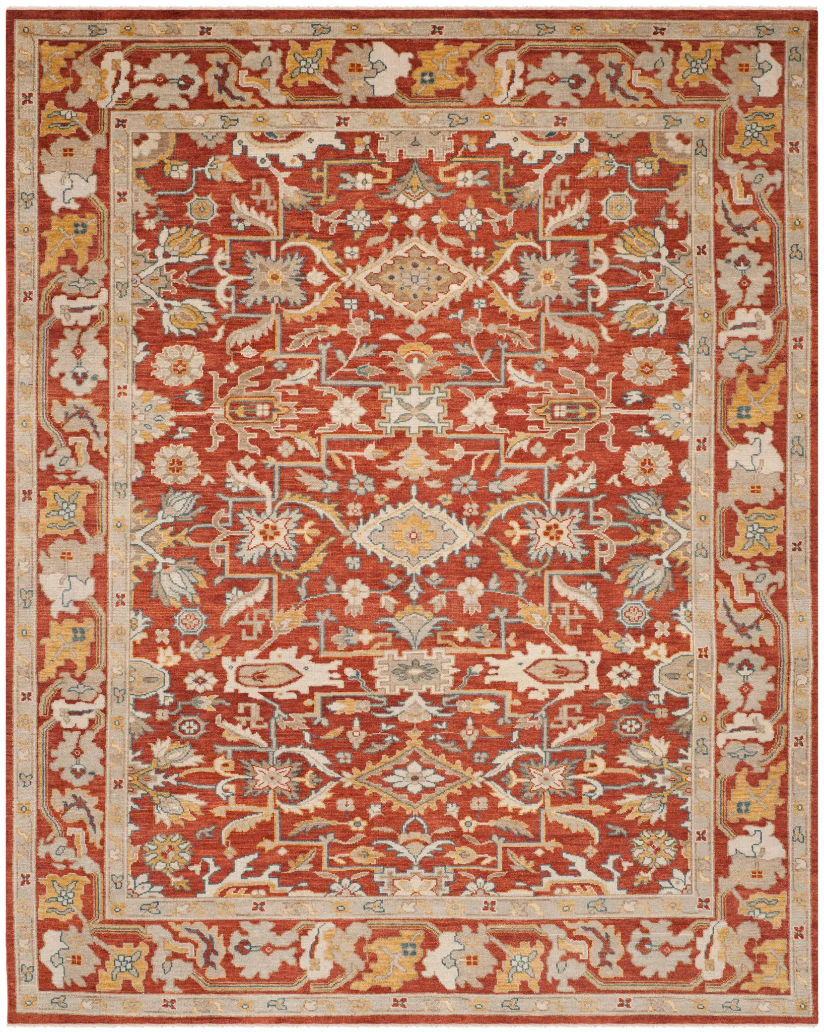 Sultanabad Floral Border Hand-Knotted Wool Rug