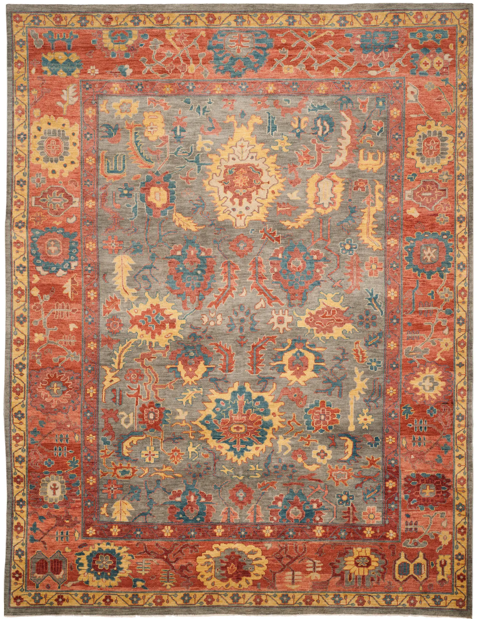 Sultanabad Botanical Bordered Hand-Knotted Wool Rug