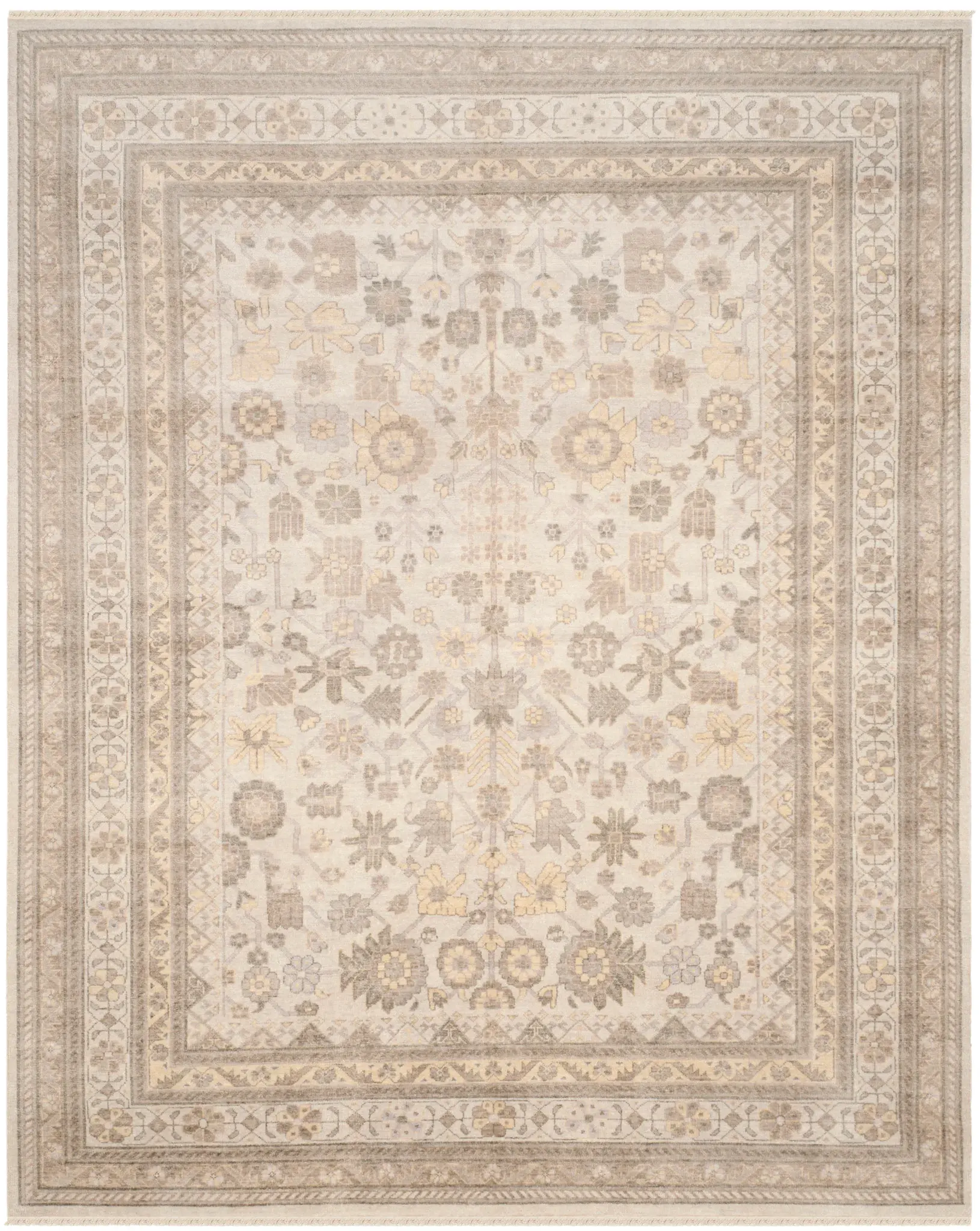 Sultanabad Palmette Bordered Hand-Knotted Wool Rug