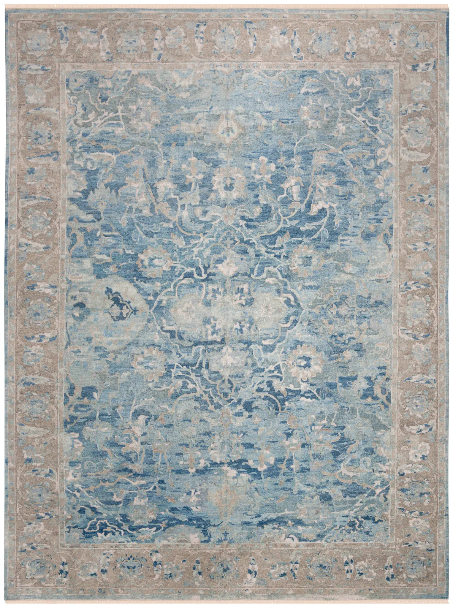 Sultanabad Faded Floral Hand-Knotted Wool Rug