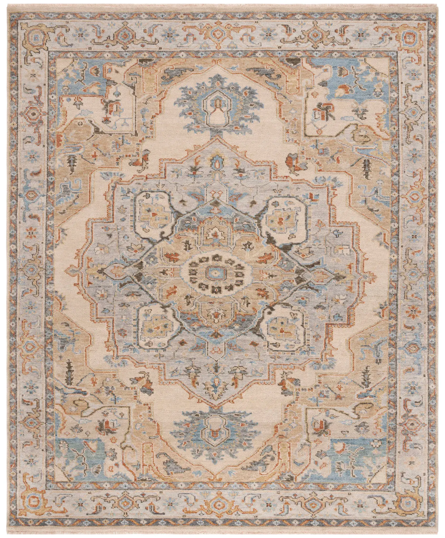 Sultanabad Stepped Medallion Hand-Knotted Wool Rug
