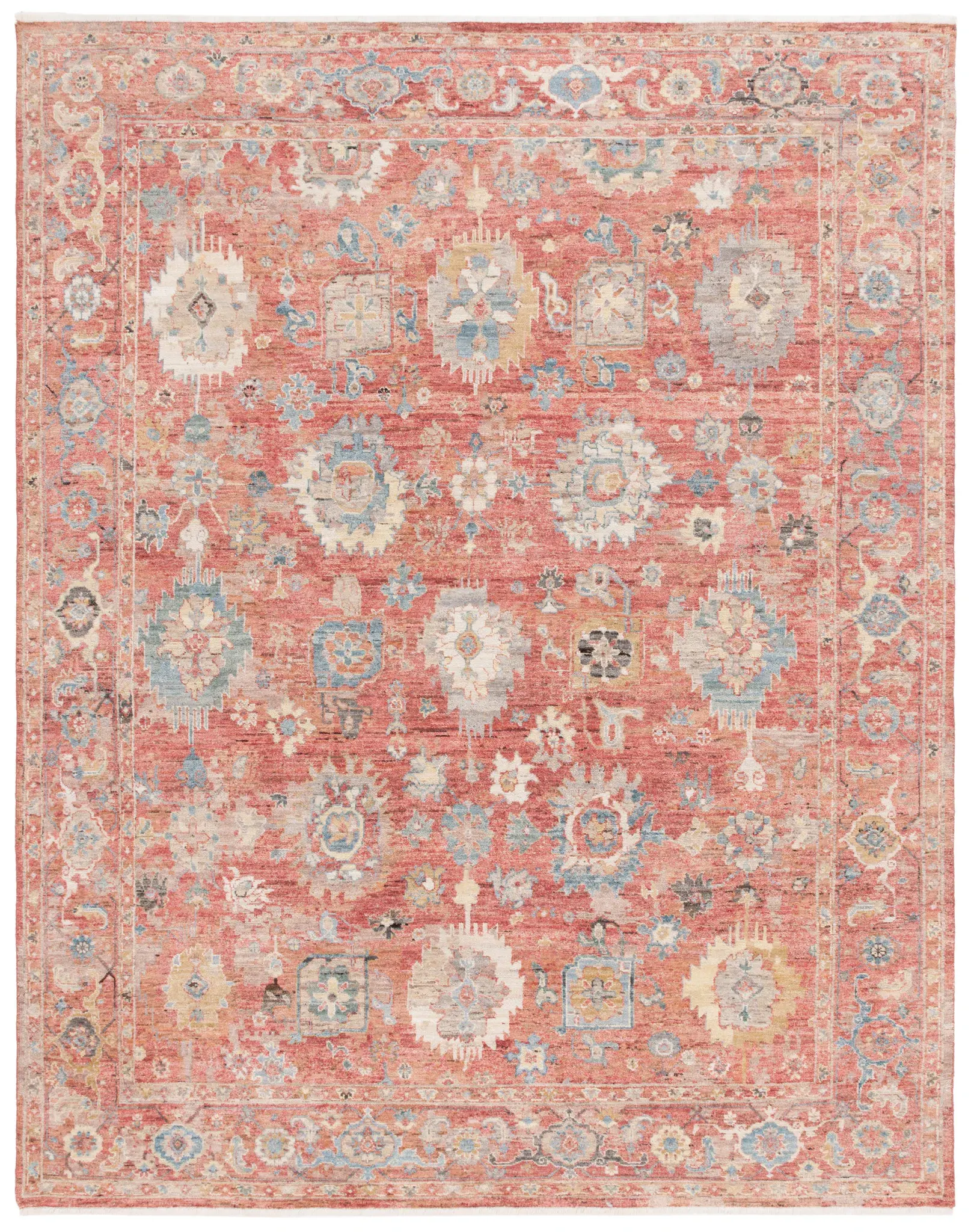 Sultanabad Eroded Medallion Border Hand-Knotted Wool Rug