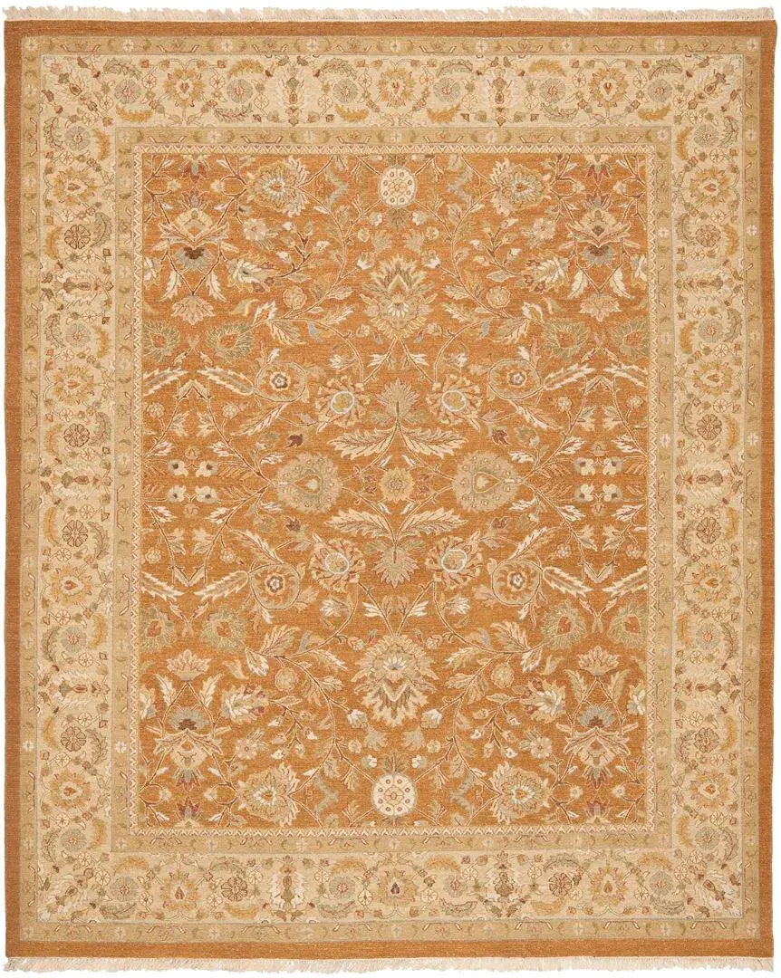 Sumak Botanical Scroll Bordered Wool Rug
