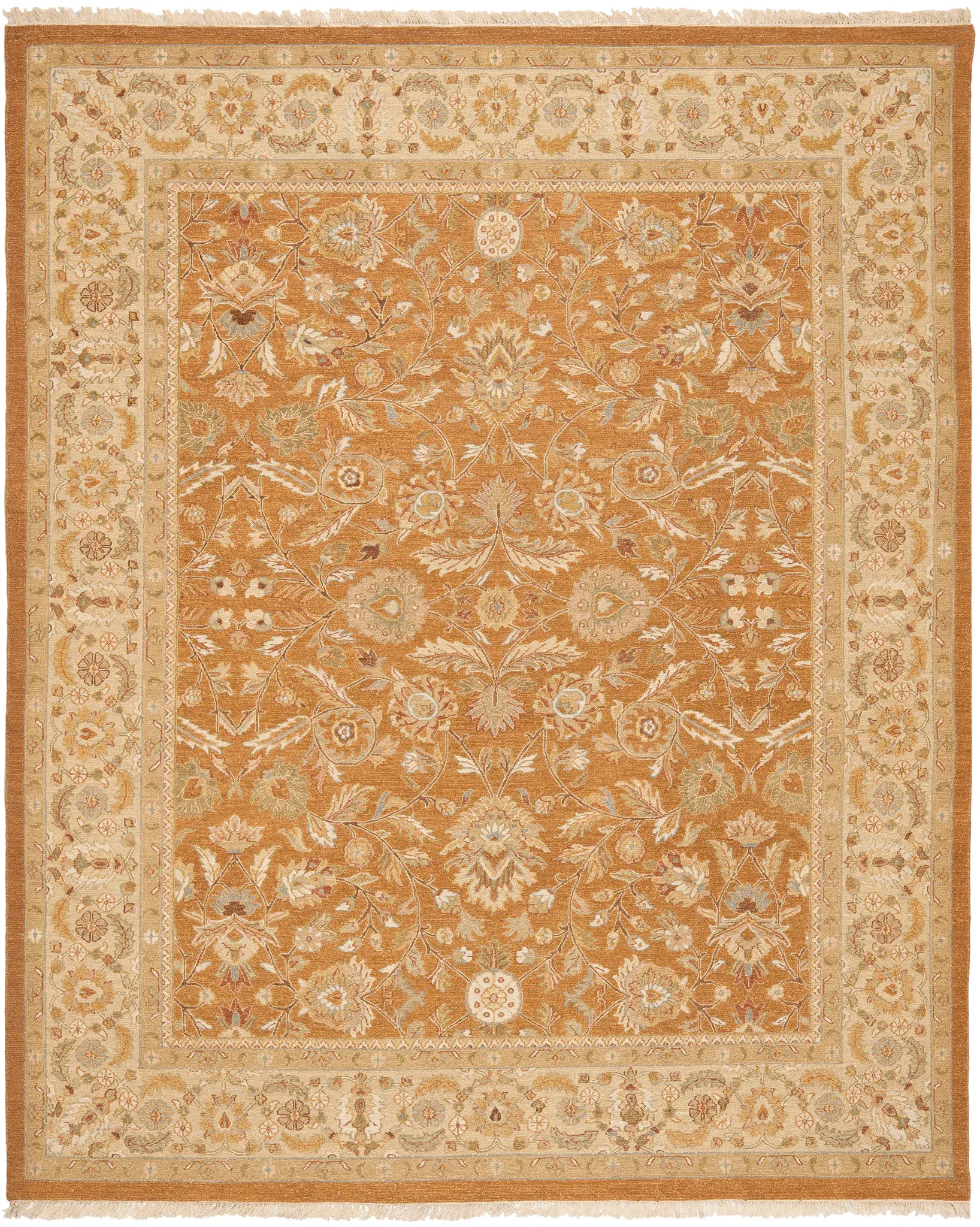 Sumak Botanical Scroll Bordered Wool Rug