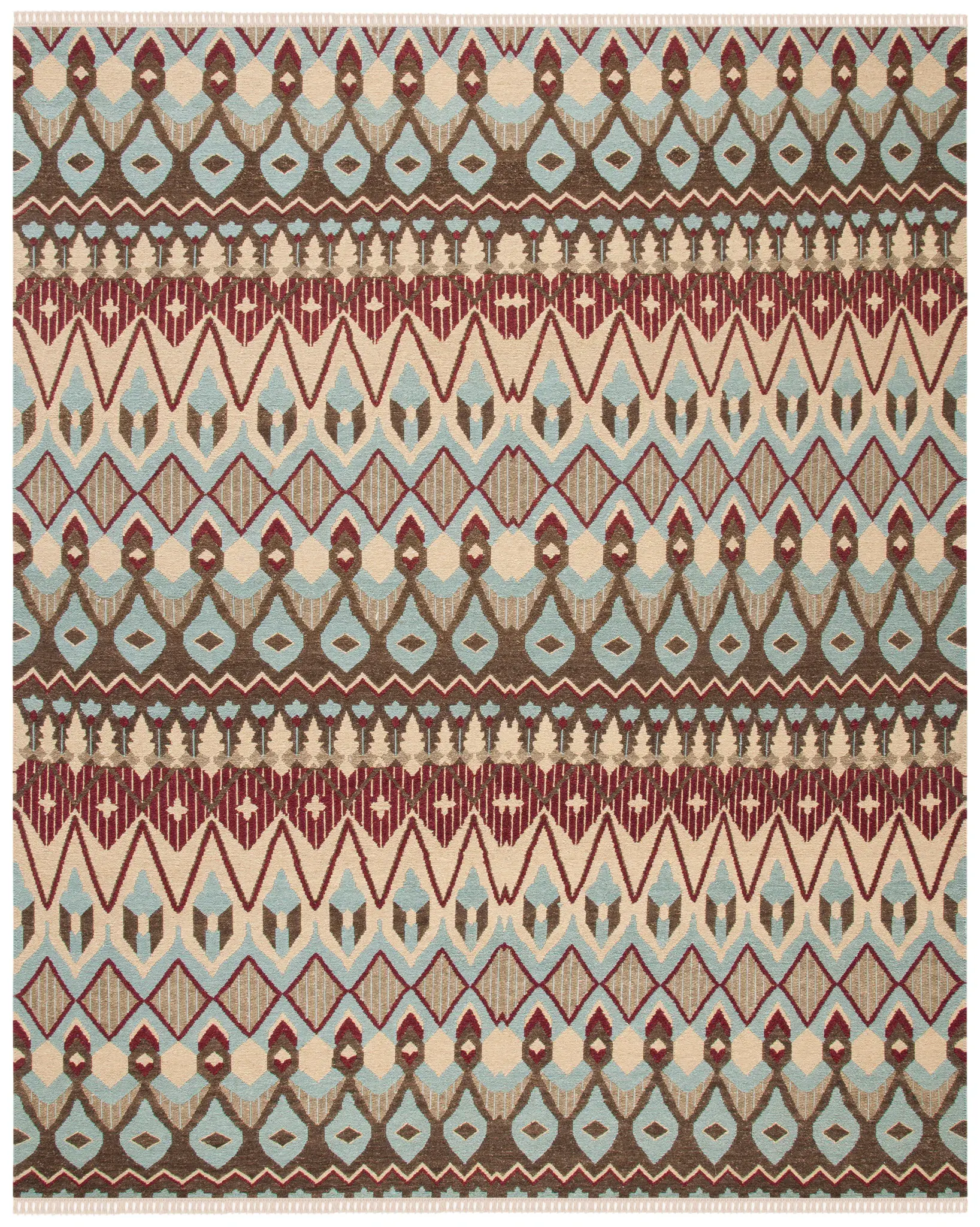 Sumak Banded Geometric Hand-Woven Wool Rug