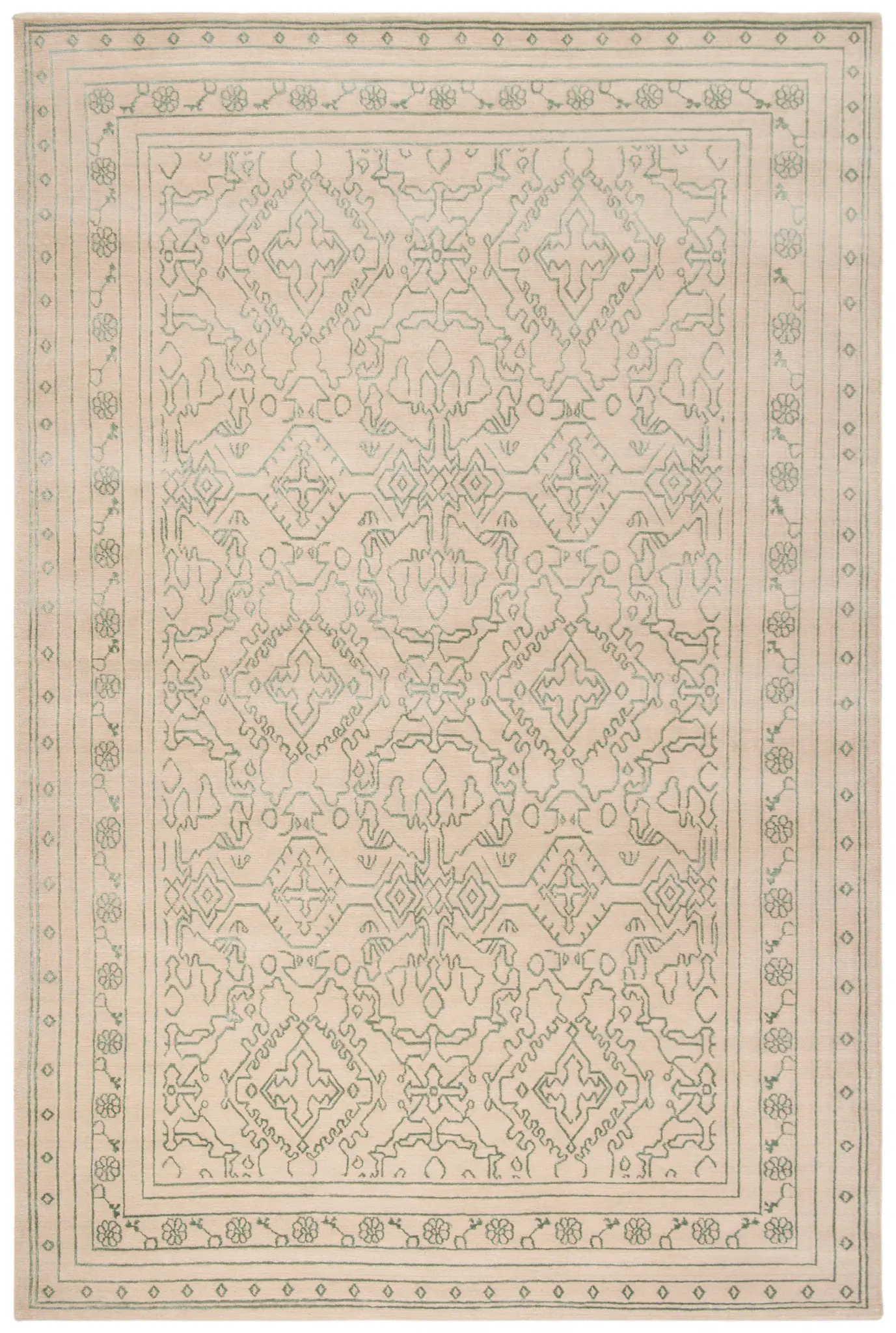Nepalese Floral Lattice Hand-Knotted Rug